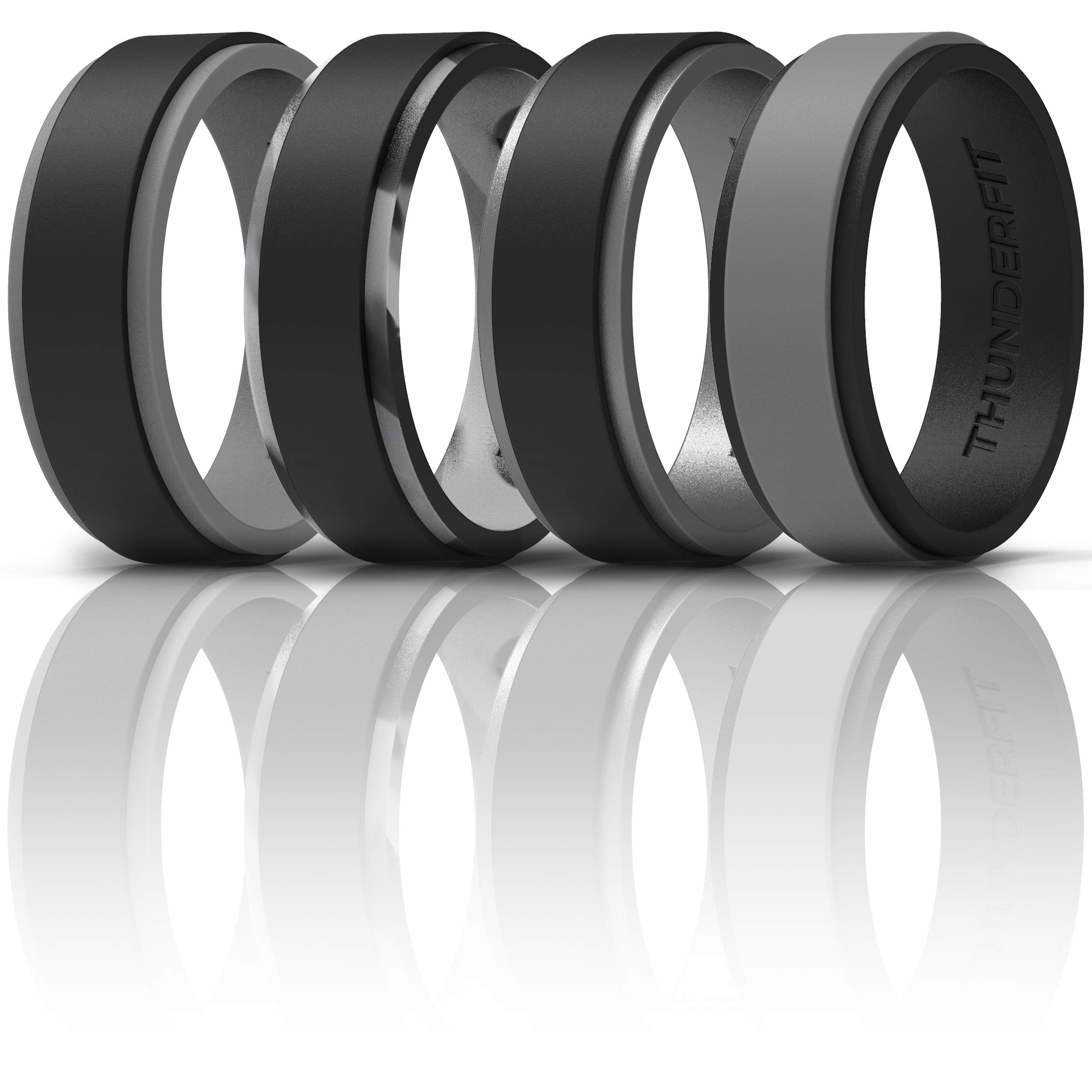 ThunderFit Silicone Wedding Rings for Men, 2 Layers Step Edge 10mm Wide 2.3mm Thick - 1/4/7 Variety Multipack