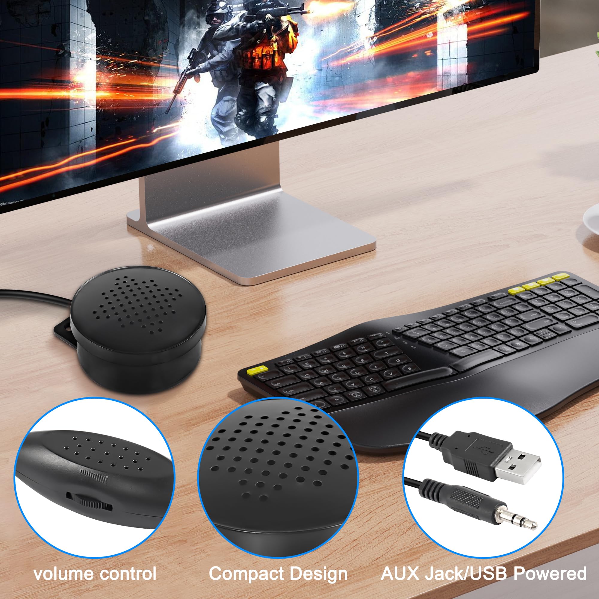 MEIRIYFA Haut-parleur ordinateur pour bureau et portable, avec USB et entrée AUX 3,5 mm