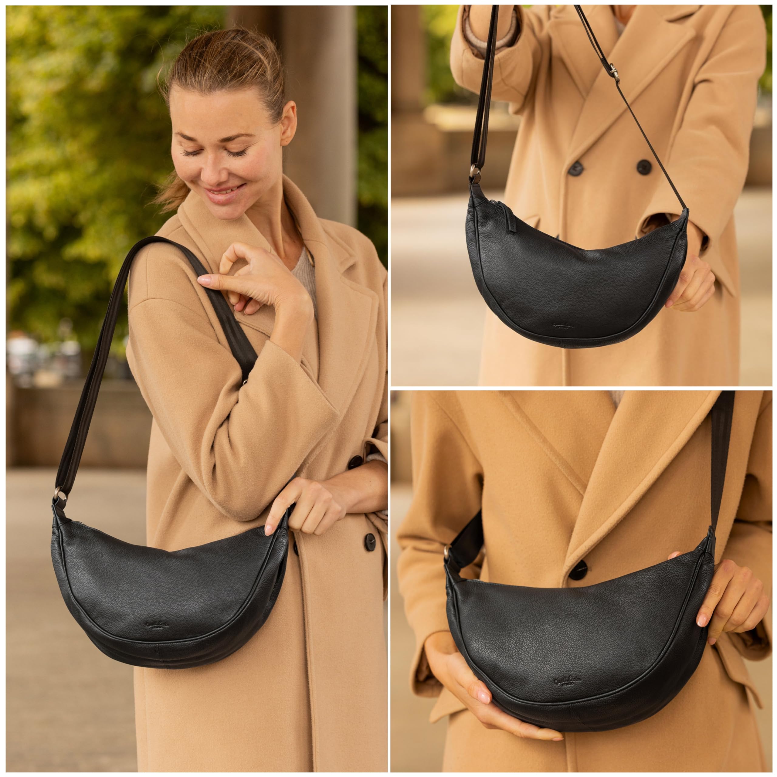 Gusti Bandolera de Cuero - Erika bolso de mano bolso hombro cuero negro
