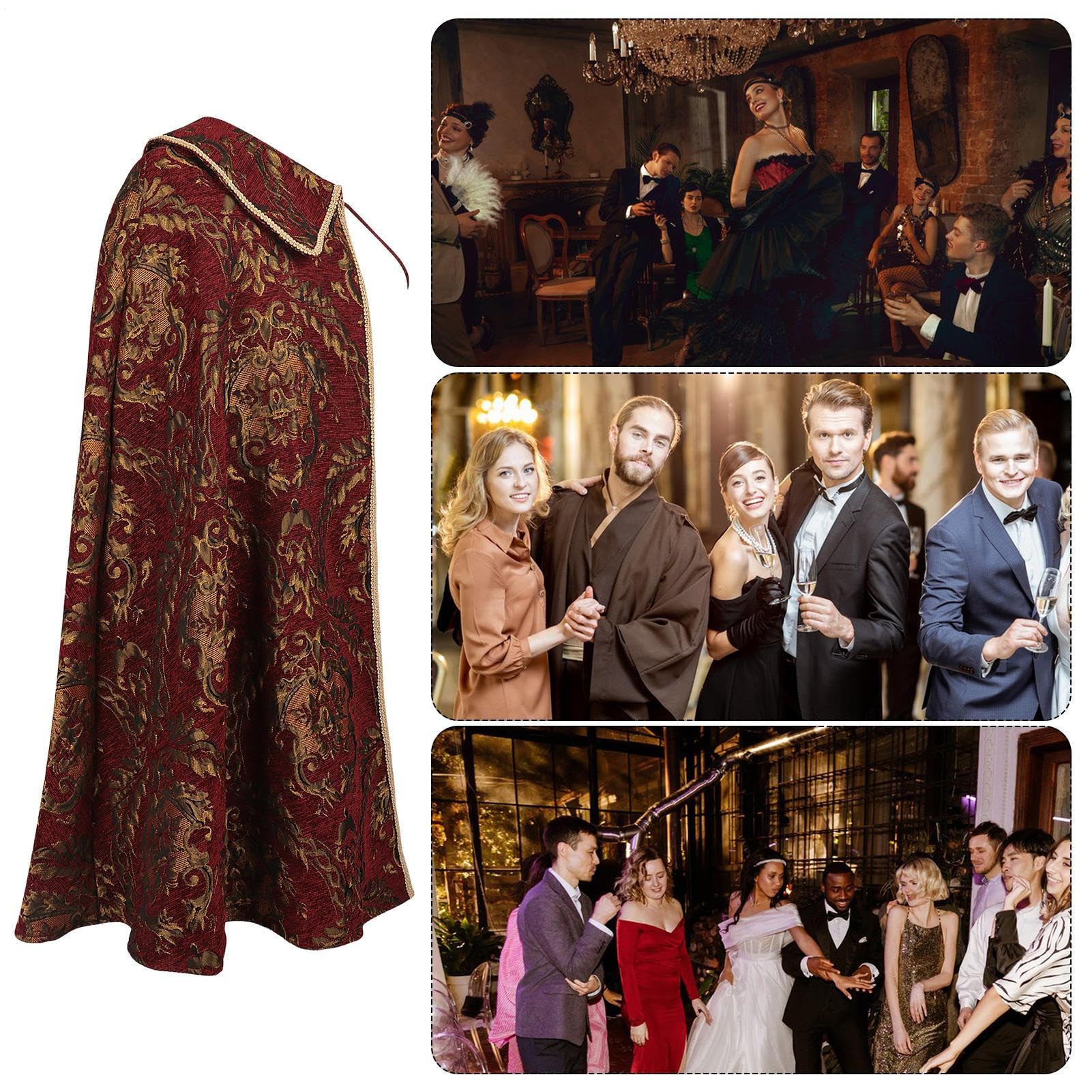 Cape médiévale – Costume de noble demi-épaule avec motif brocart – Cape Renaissance | Pour cosplay, festival, Halloween, jeu de rôle et performance théâtrale