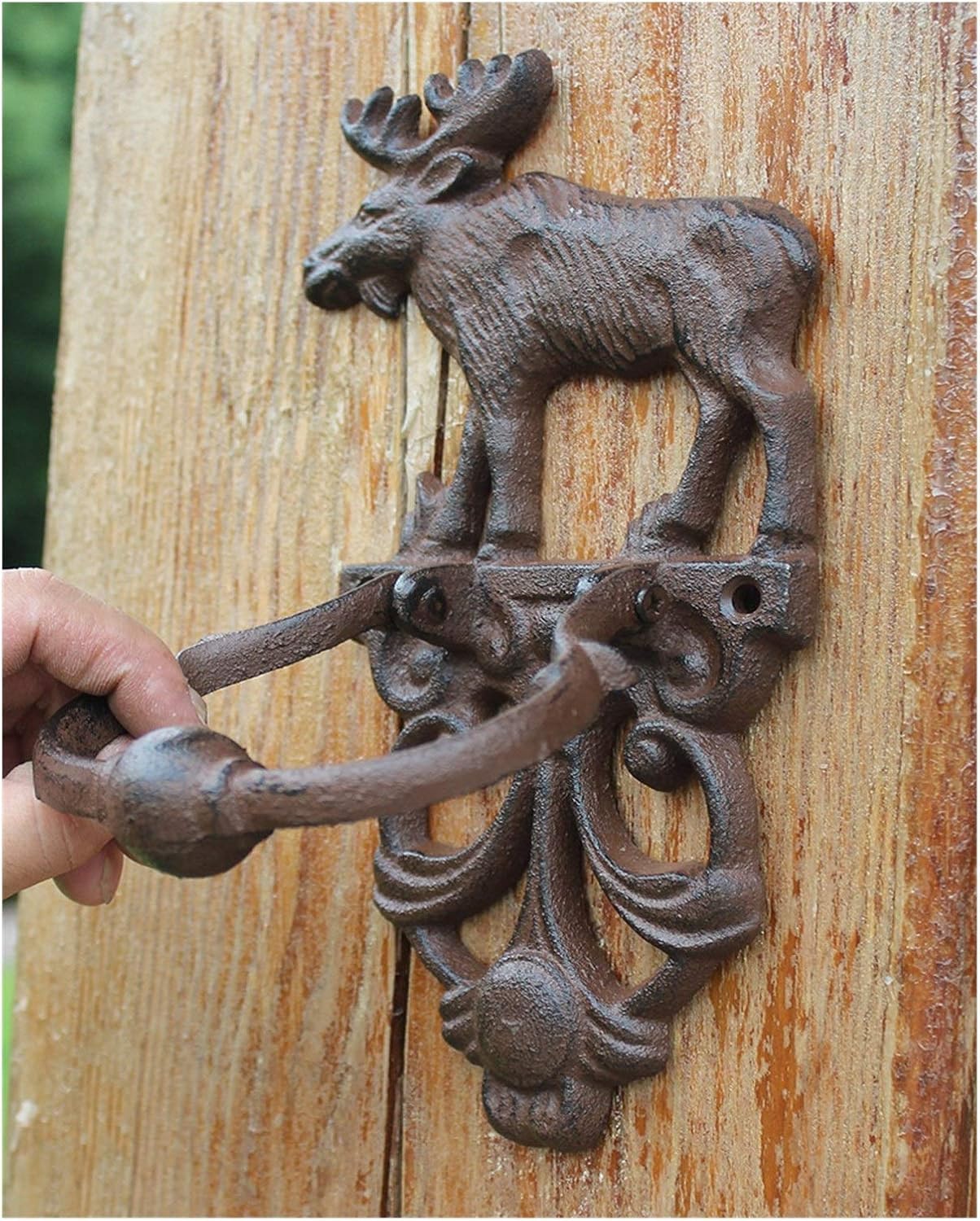 Zhaoqin One Color Door Knocker Door Knockers 2 Cast Iron Door Knocker Elk Moose Decorative Doorknocker Traditional Vintage Style Animal Door Handle Door Latch Brown