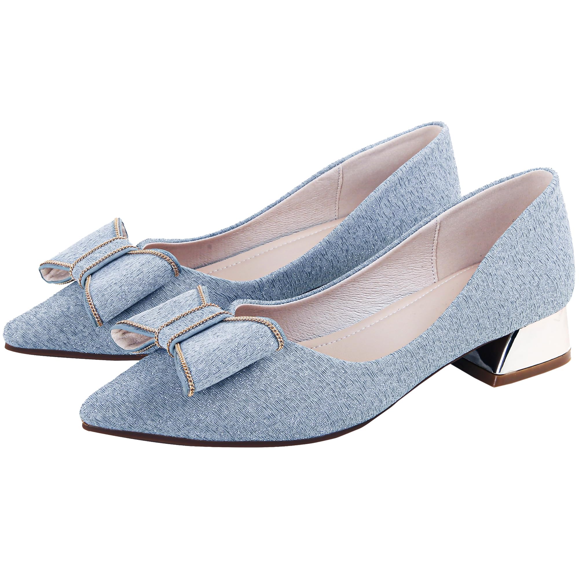 Women's Low Block Chunky Heels Pointed Toe Closed Toe Work Pumps Slip on Comfort Dress Shoes for Women 003Blue Size 11