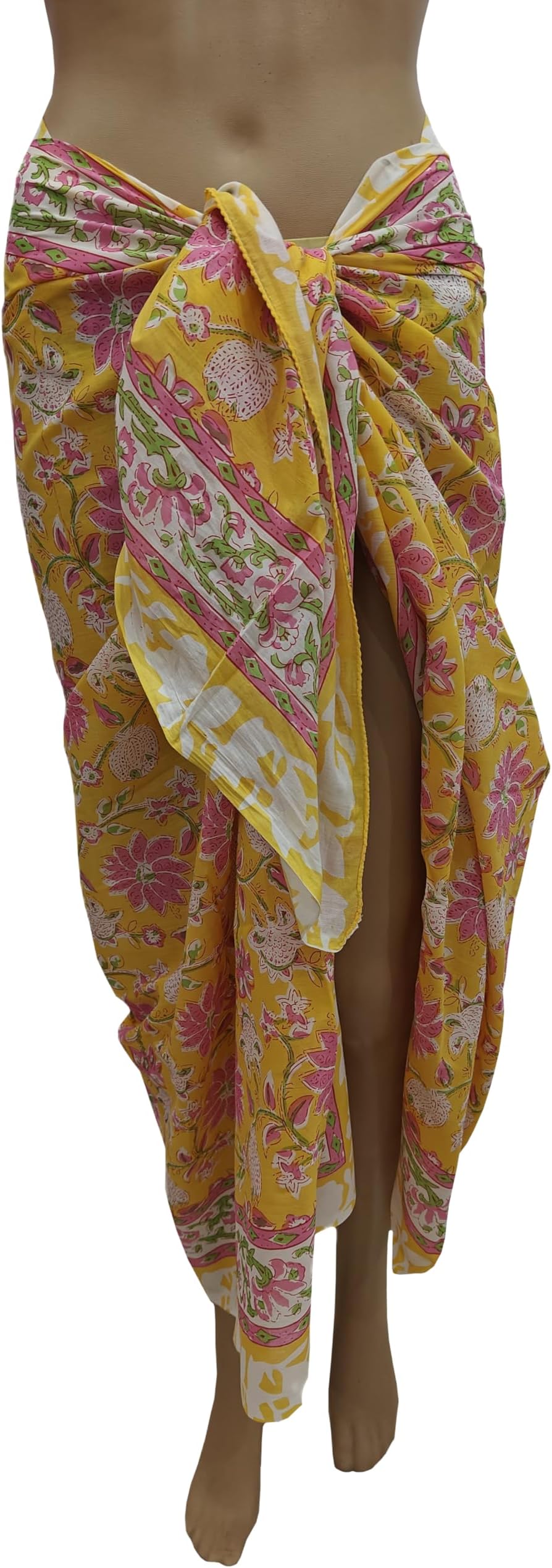 100% Cotton Hand Block Print Pareo Sarong Swimsuit Wrap Skirt Cover Up Long Women’s Apparel Fabric Beach Bikni (73" x 44")