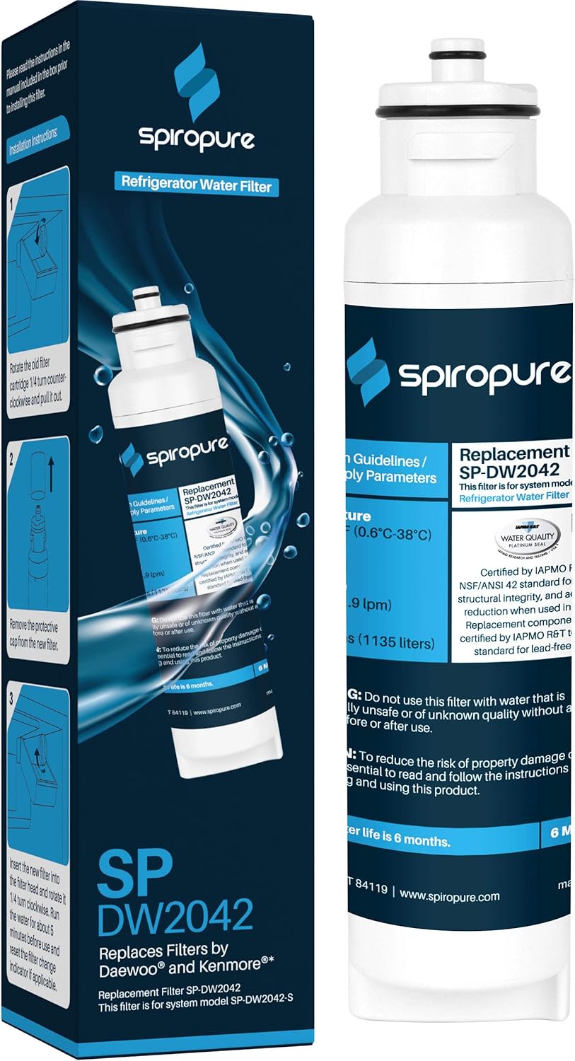 SpiroPure SP-DW2042 NSF Certified Refrigerator Water Filter Replacement for DW2042FR, 9130, 46-9130, DW2042F-09, Aqua Crystal, DW2042FR09 (3 Pack)