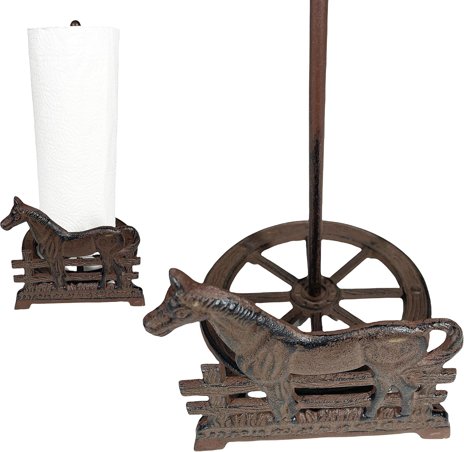 Urbalabs Cast Iron Farmhouse Paper Towel Holder Horse Metal Paper Towel Holder Roll Paper Towel Stand for Farmhouse Kitchen Decor Bathroom Home Country Decor (Horse)