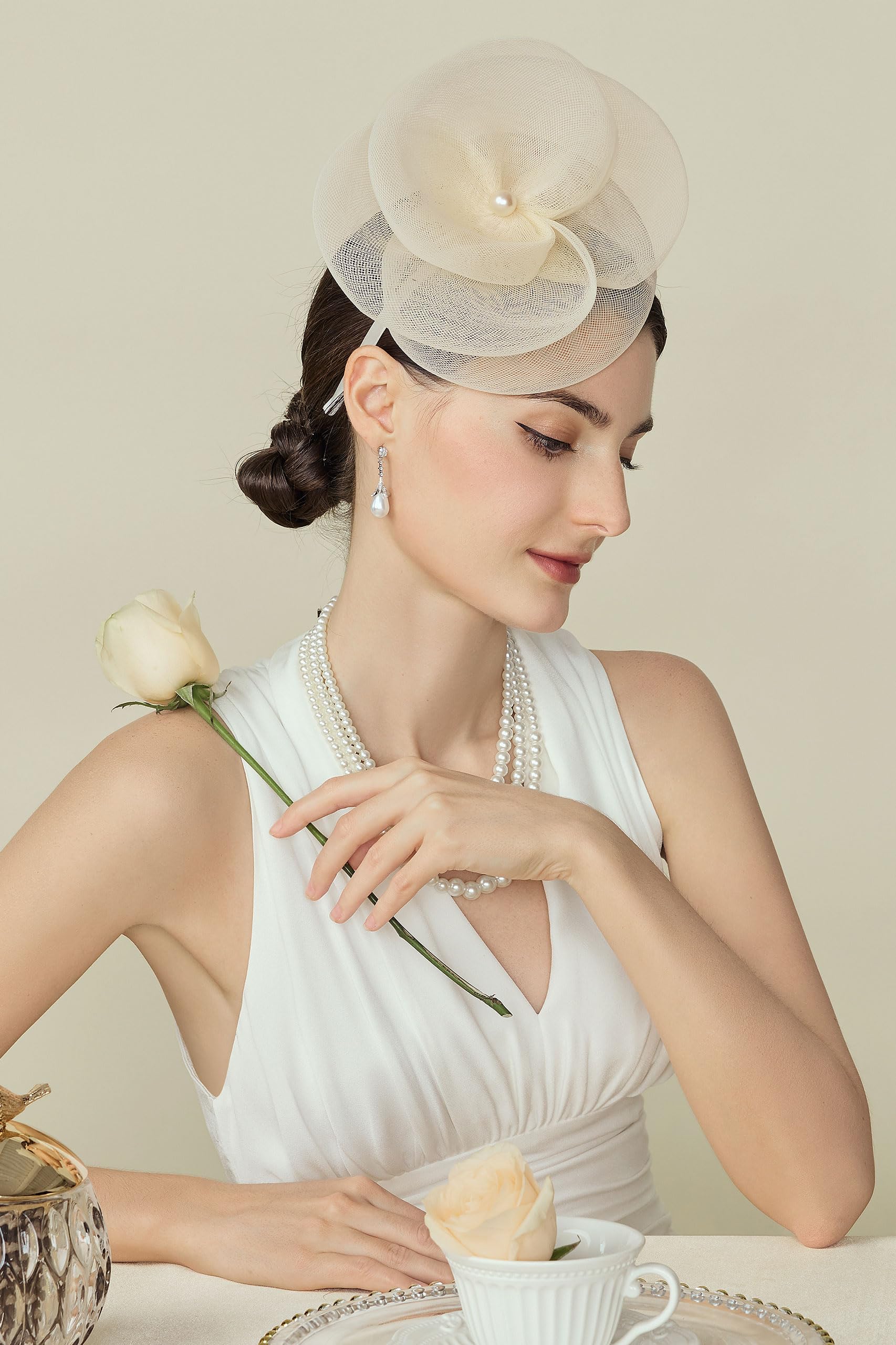 BABEYOND Tocado para mujer con diseño de flores de malla para la cabeza, elegante tocado con clip para el pelo, para bodas y fiestas