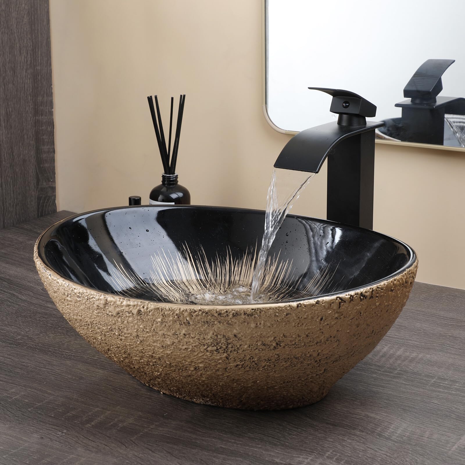 Lavabo Ovale Per Bagno 33x41x13 cm Da Appoggio in Ceramica Nero