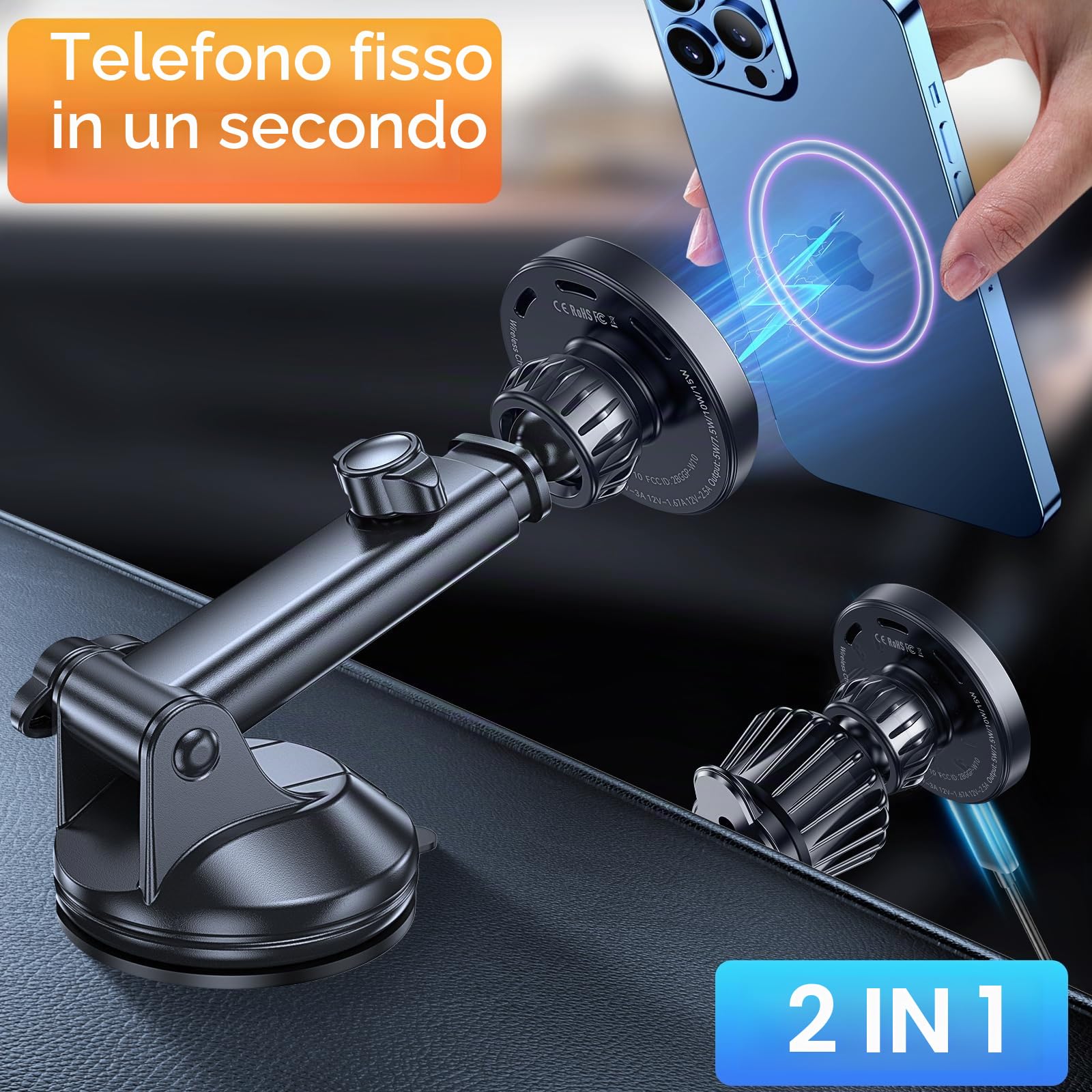 Supporto per auto Magsafe con funzione di ricarica, 100% stabile: 15 W, supporto per cellulare auto MagSafe, caricatore per auto, senza fili, magnetico per iPhone Air 17, 16, 15, 14