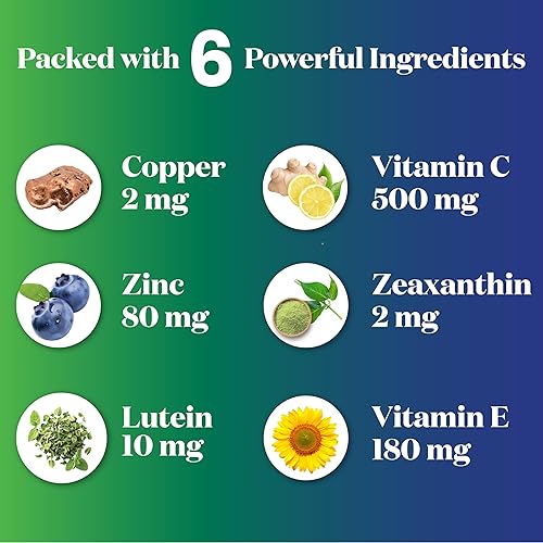 Miniatura 5 de AREDS 2 Suplemento de vitaminas y minerales para ojos, contiene luteína, vitamina C con cobre añadido, 120 unidades