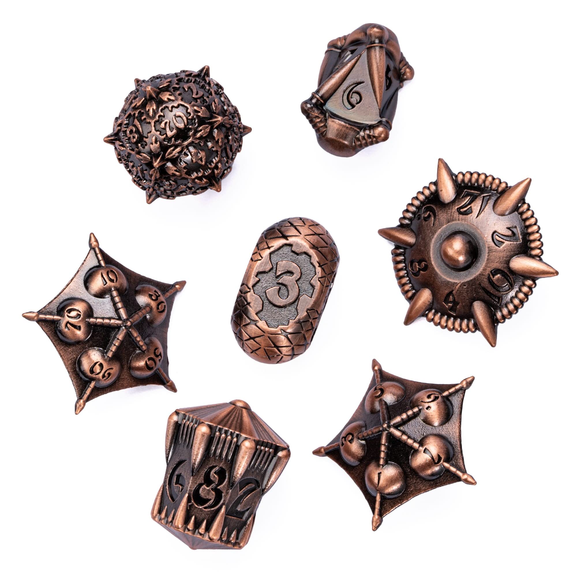 Cusdie Metal DND Dice Set, 7 PCs DND Metal Dice, Dragon Design Polyhedral Dice Set, for Role Playing Game D&D Dice (Ancient Red Copper)