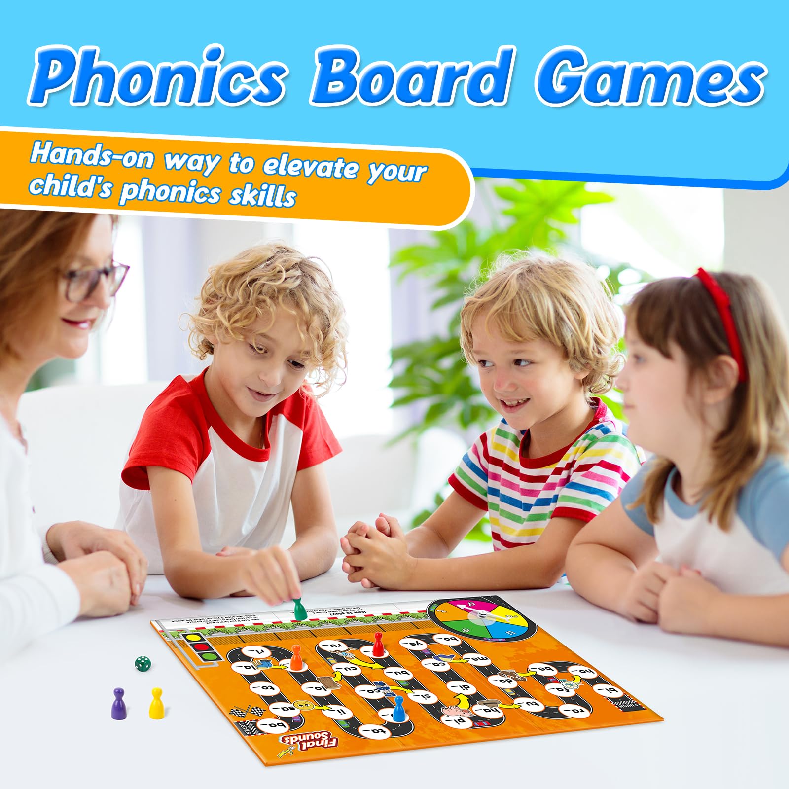 Juegos de mesa de fonética para niños, aprendizaje educativo CVC y CVCC juegos de mesa para niños y niñas, juegos de palabras de lectura y ortografía de 4, 5 y 6 años, juegos familiares para 7