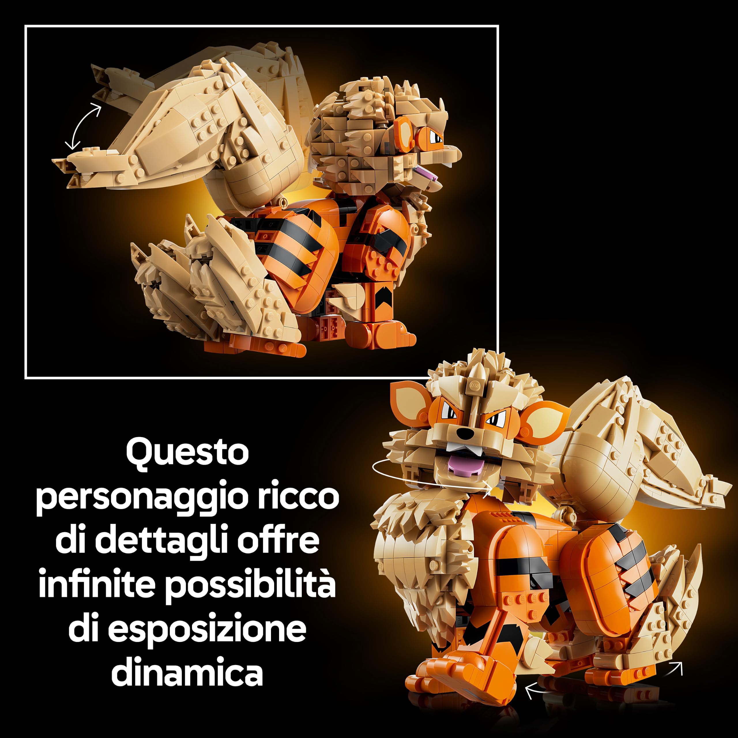 LEGO Pokémon Arcanine - Action Figure da Costruire per Adulti - Kit di Modellismo con Coda, Zampe e Testa Snodabili - Decorazione Stanza da Gaming Fai da Te - Idea Regalo per Gamer da Collezione 72160