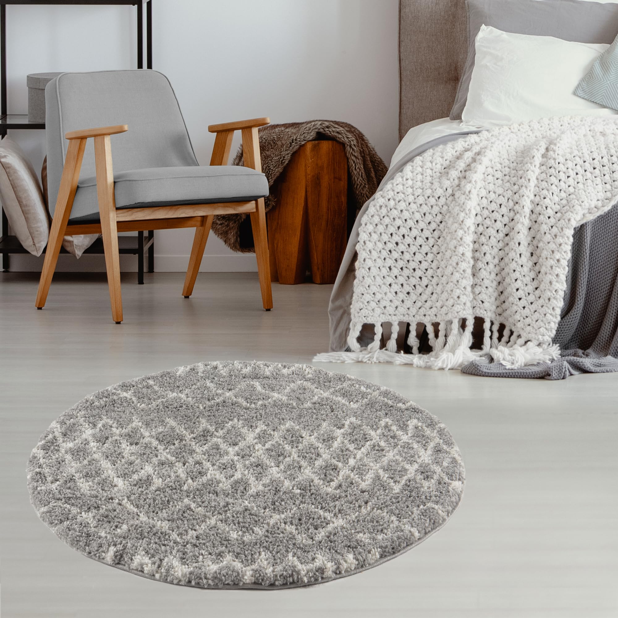 Rackhams Grey Moroccan Shaggy Rug | 910 - Ø 120 Cm
