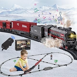 Sponsored You’re seeing this ad based on the product’s relevance to your search query.Learn more about this advertisement Joellfuner Electric Train Toy, Railway Children Electric, Steam Train Toy with Rails, Steam, Light & Sound, Christmas Train Around the Tree Gift for Children (with Remote Control)