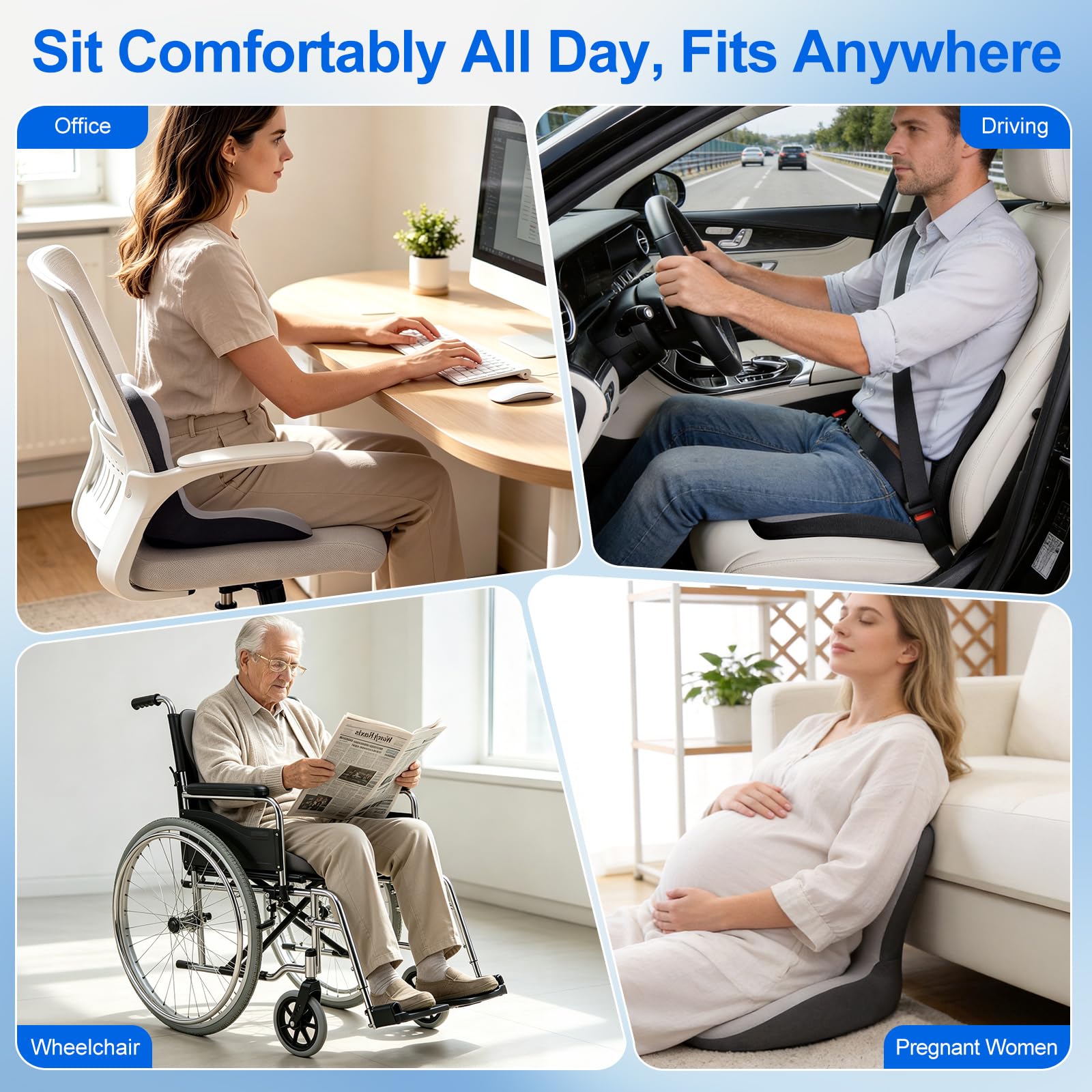 Cojín ortopédico con respaldo de espuma viscoelástica, cojín ergonómico de apoyo para la espalda, cojín para coxis con cavidad para silla de oficina, asiento de coche y silla de ruedas