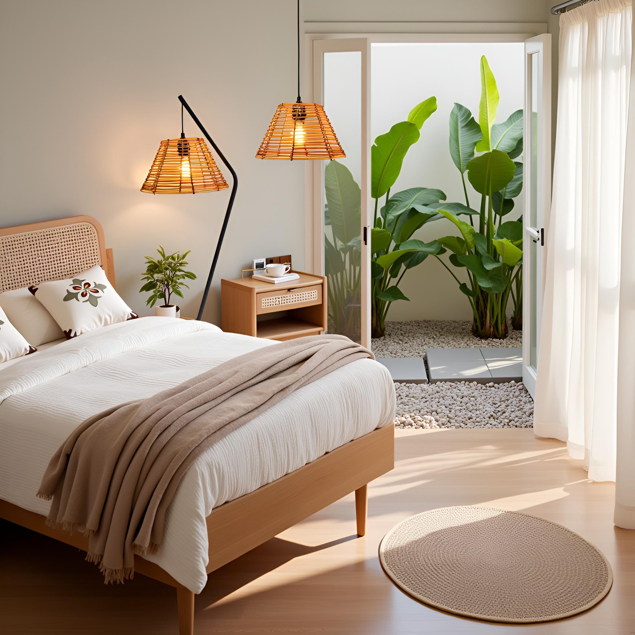 Paralume in rattan, in vimini, stile bohémien, per lampada da tavolo, lampada a sospensione, lampada da terra (2, caffè)