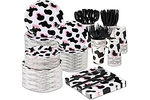 Domensi 350 Pcs Pink Cow Print Party Supplies