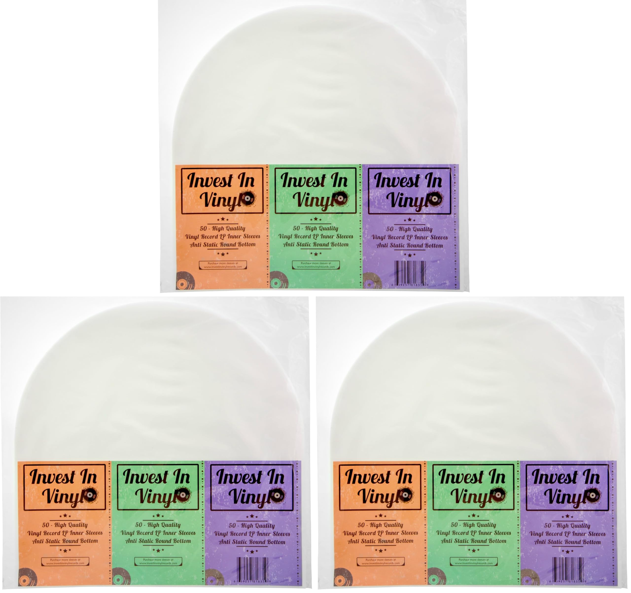 50 LP Inner Sleeves Anti Static Round Bottom 33 RPM 12" Vinyl Record Sleeves Provide Your LP Collection with The Proper Protection - Invest In Vinyl (Pack of 3)