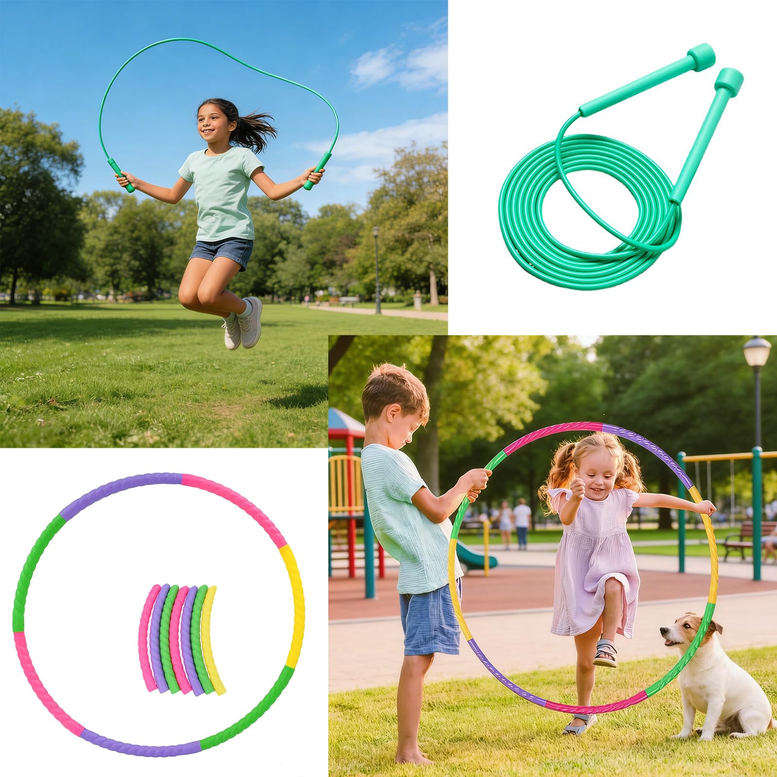 Hula Hoop Smontabile con Corda per Saltare, Kit Fitness 2 in 1 Regolabile per Bambini e Adulti