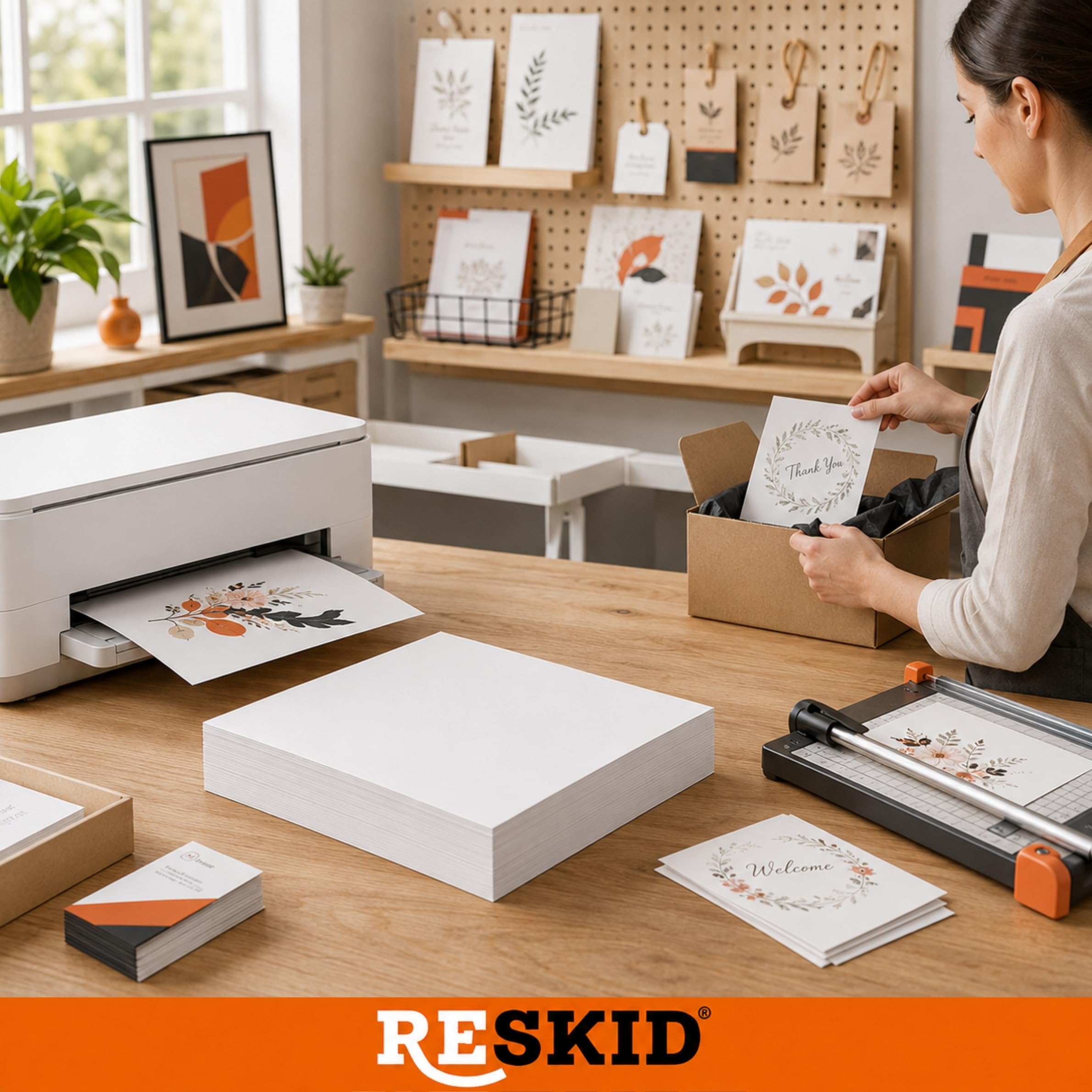 Reskid Cartulina de papel grueso blanco, cartulina de 80 libras (216 g/m²), 8.5 x 11 pulgadas, 50 hojas, cubierta pesada para tarjetas de visita, arte, invitaciones, impresión de papelería