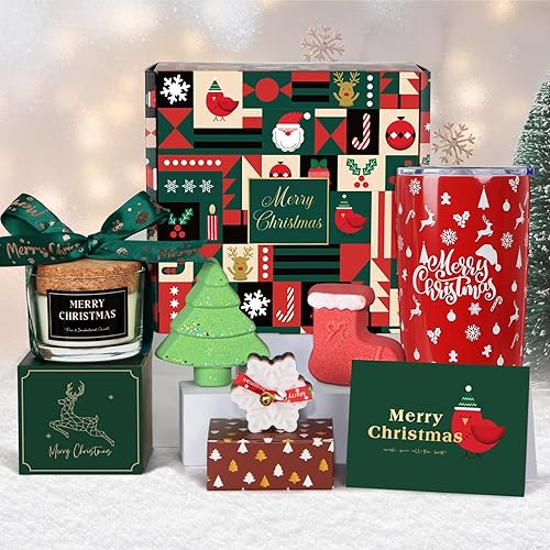 Regalos de Navidad para mujeres  Vaso aislado con vela de spa relajante de Navidad, cesta de regalo de agradecimiento para ella, mamá, esposa,