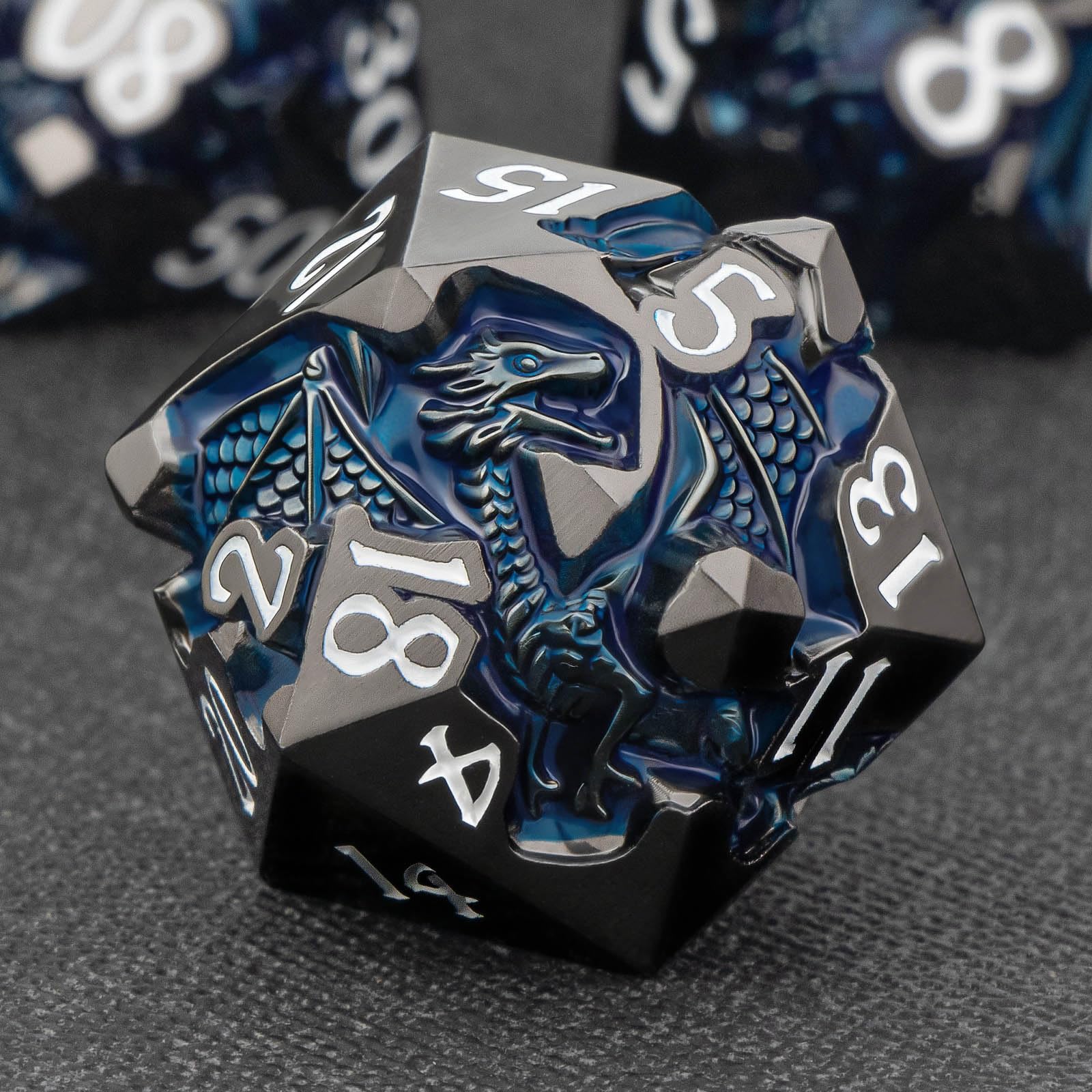 Roycevon Relief Dragon Dice Set for DND Role Playing Game, 7Pcs Metal Dice Set Dungeon Dr…