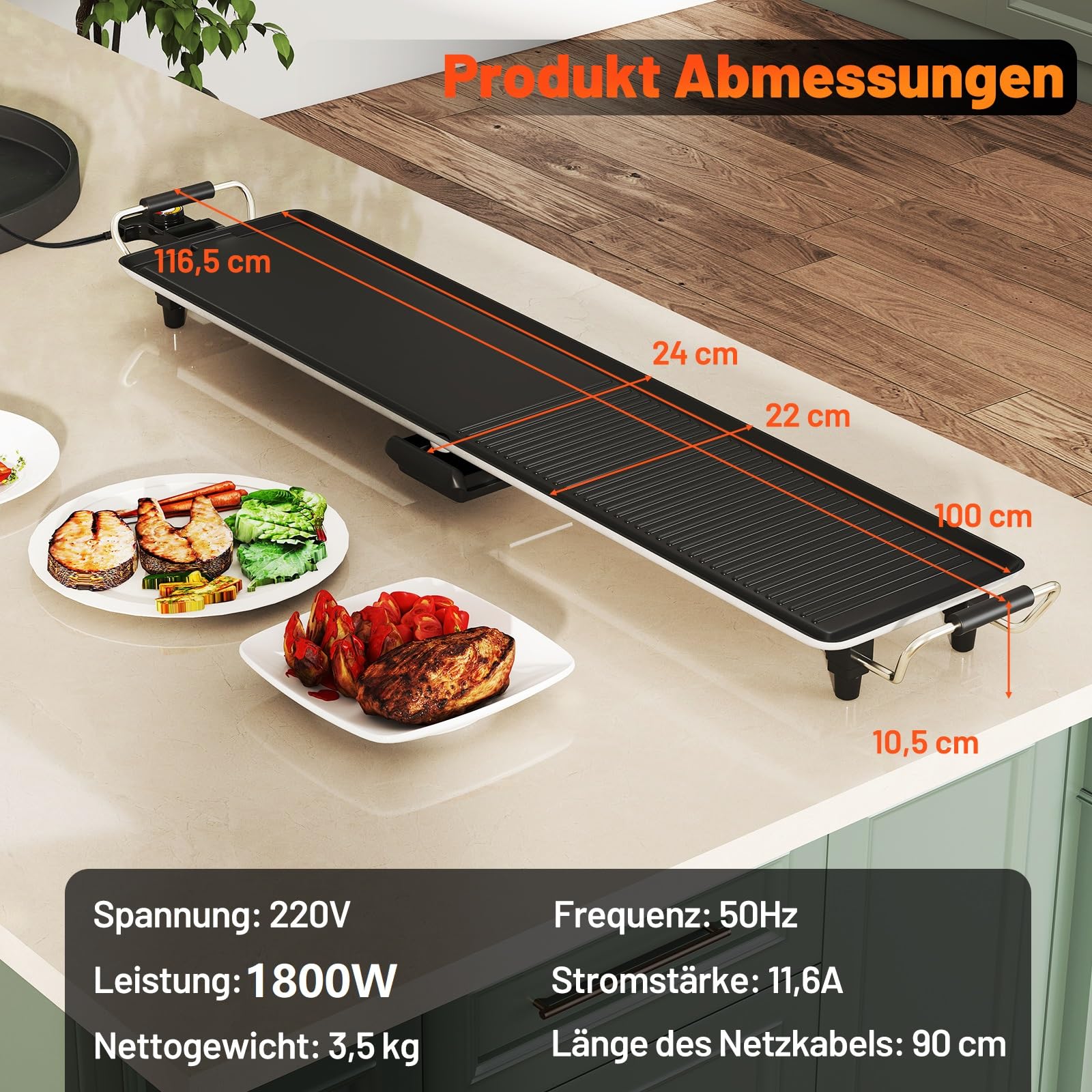 COSTWAY Teppanyaki Grill elektryczny 1800 W, nieprzywierający stołowy z regulacją temperatury, termostatem i tacką na tłuszcz