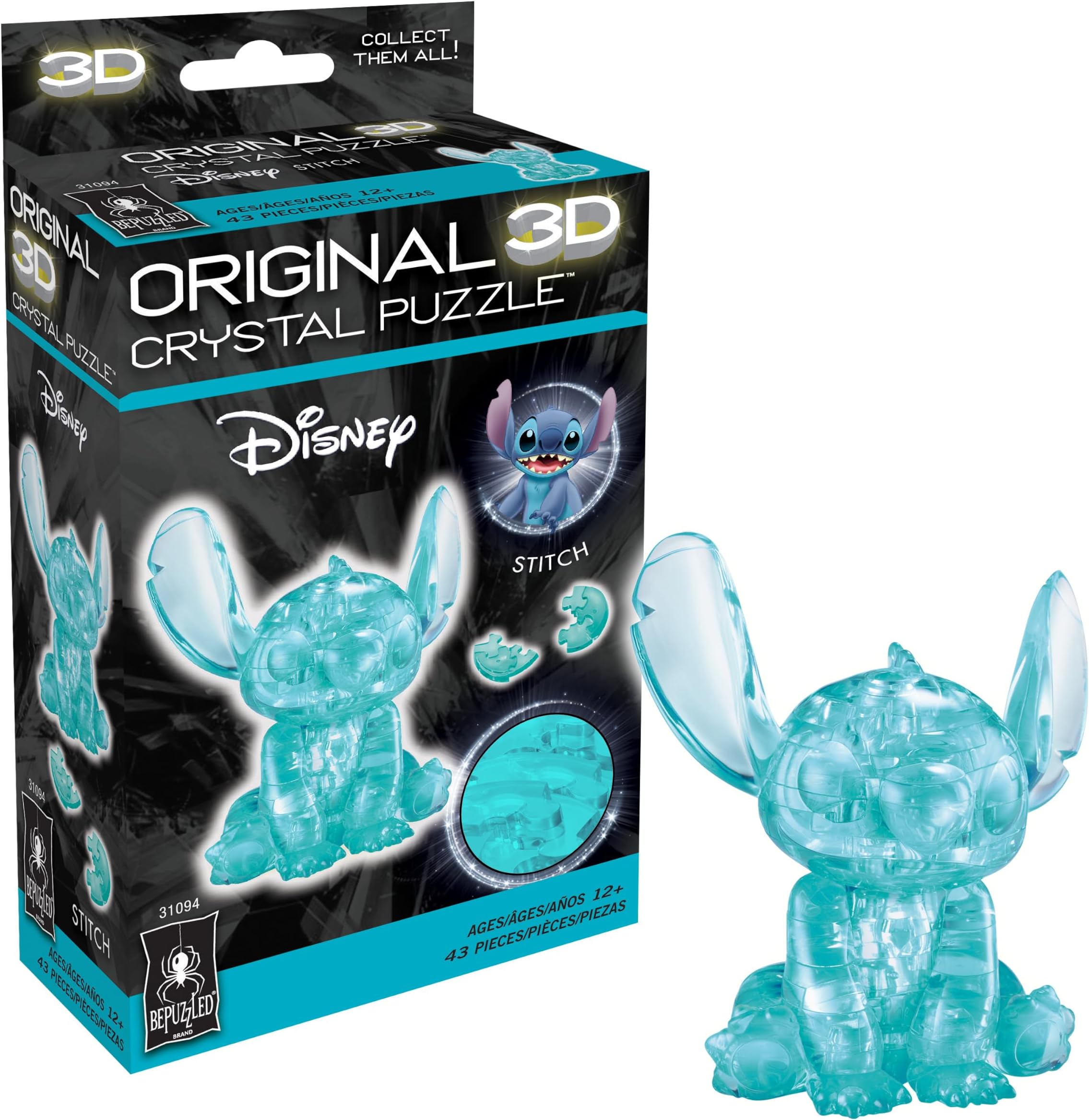Disney Stitch Blue Crystal 3D Puzzle, 43-Pc Brain Teaser, Ages 12+