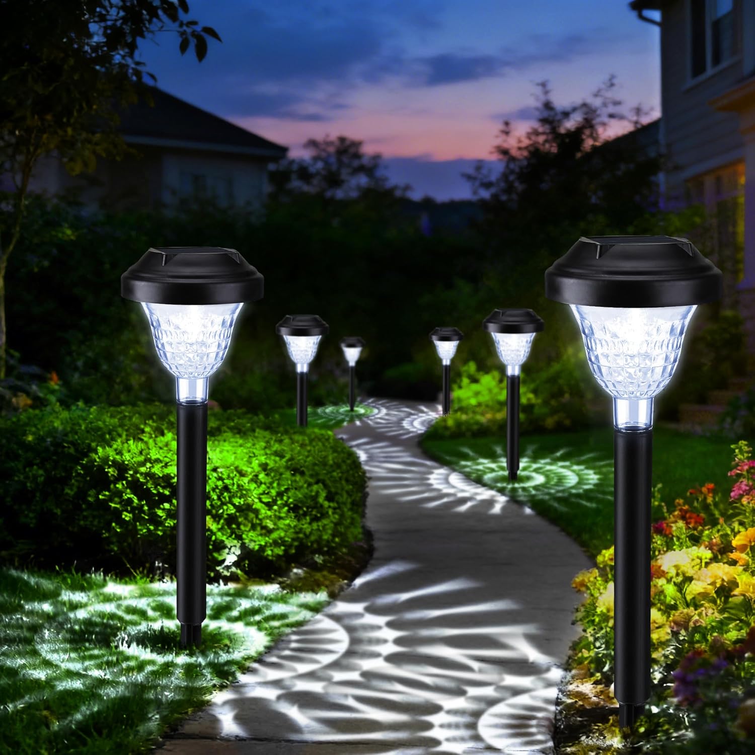 Joomer Solar Pathway Lights, 8Pack 10LED Solar Landscape Lights with Auto Lighting Sense & 2 Modes, Waterproof Outdoor Walkway Light, White Cascading Garden Light for Yard, Patio, Lawn, Driveway