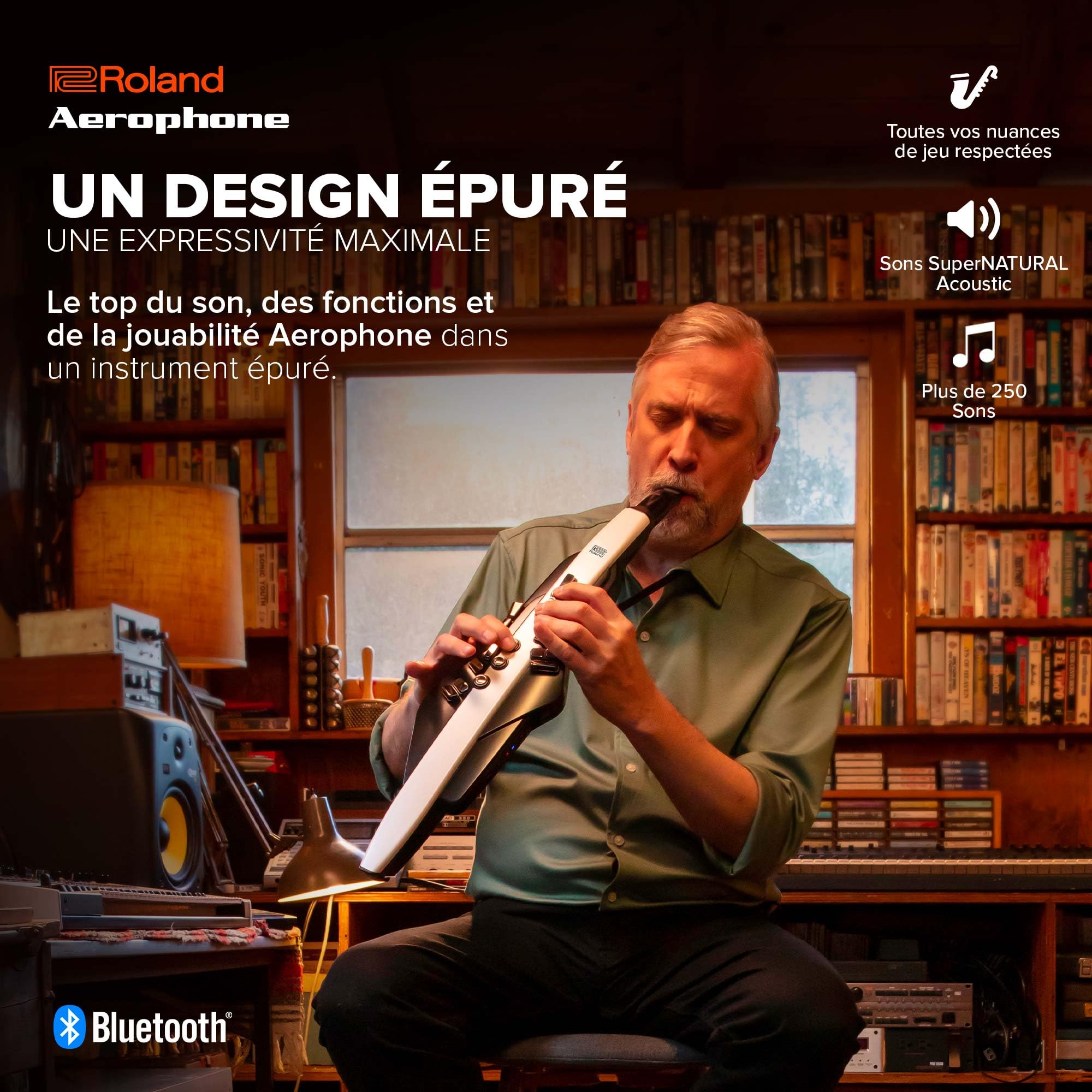 Roland AE-20 Aerophone | Instrument à vent numérique premium | Sons SuperNATURAL Acoustic et technologie évoluée ZEN-Core | Ultra réactif aux nuances | Plus de 250 sons | Bluetooth