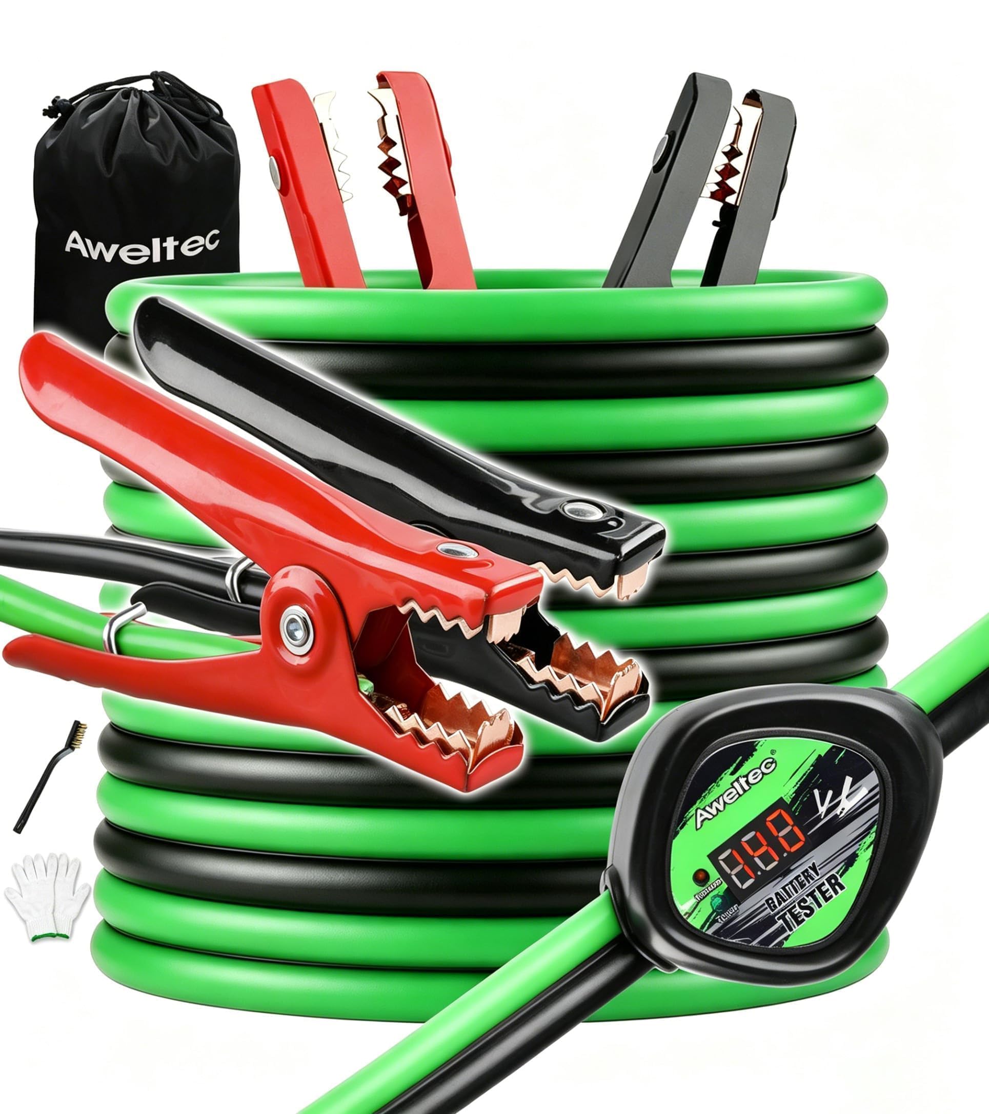 Cables de puente de calibre 6 de 16 pies con protector inteligente, cable de refuerzo de batería resistente con protección de polaridad inversa, bolsa de transporte, guantes de seguridad y