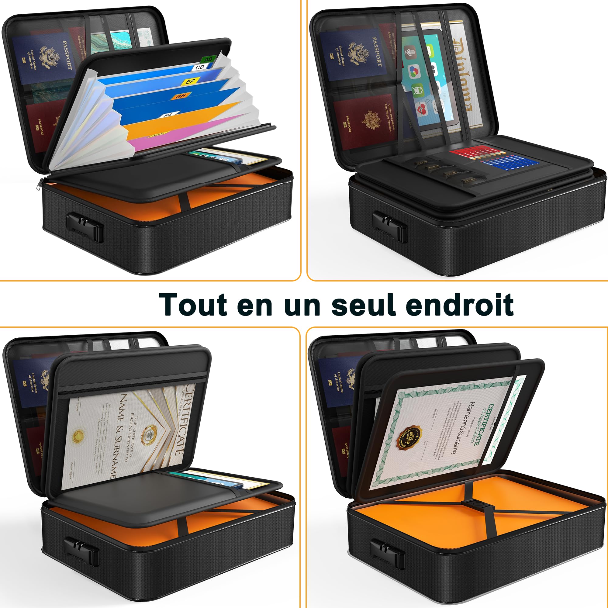 JUNDUN Organisateur de Documents avec serrure, Sac ignifuge