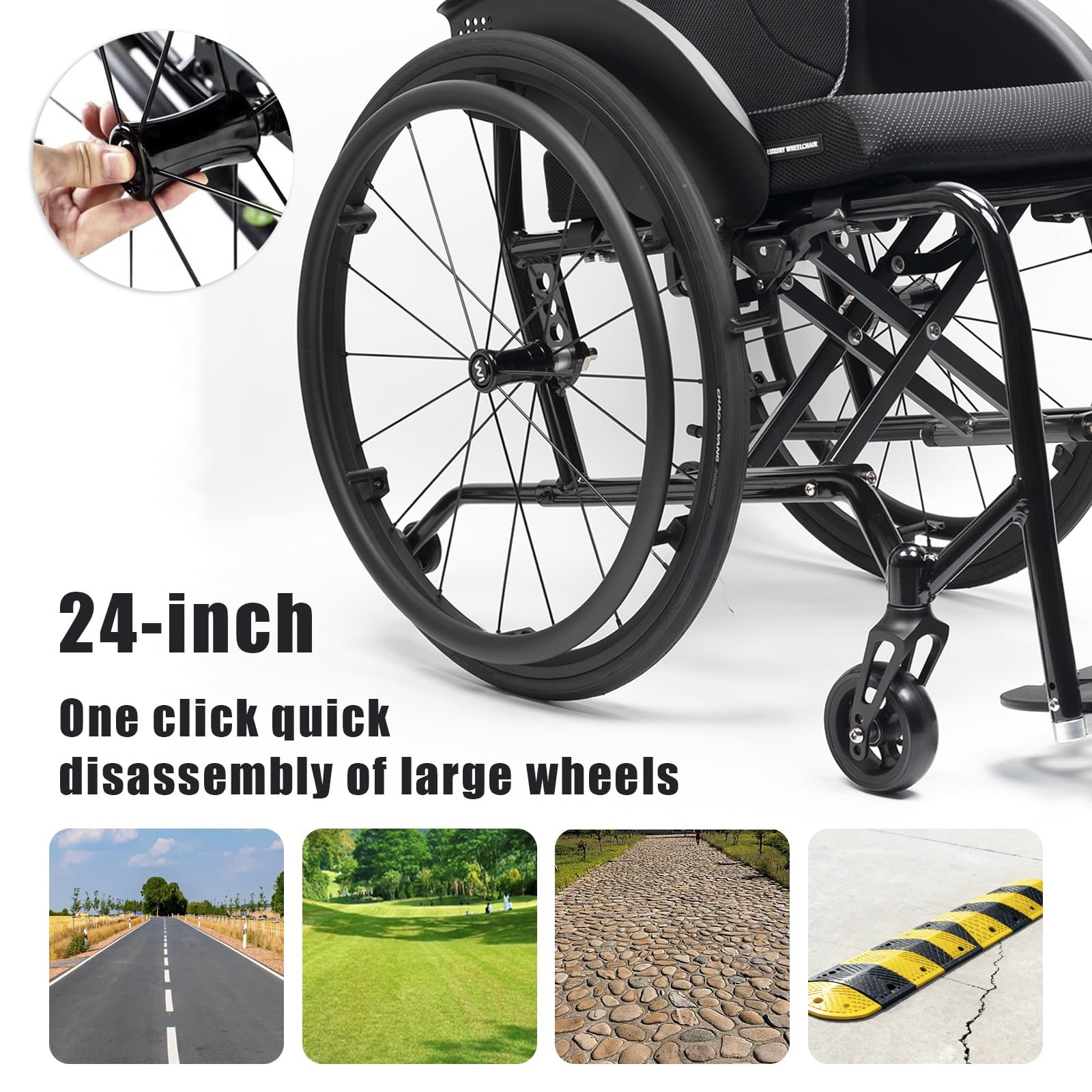 Silla De Ruedas Deportiva, Sillas De Ruedas Deportivas Manuales Plegables con Ruedas Desmontables,Ultraligera de Aleación de Aluminio,Transporte Fácil(Seat width 38cm/15in)