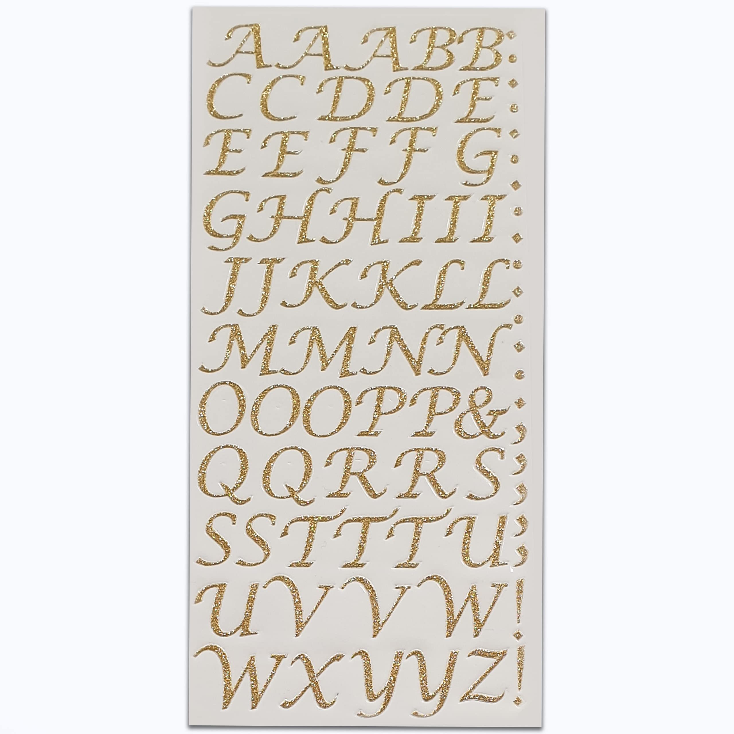 Pebble Eleven Gold 15Mm Small Letter/Number Stickers - Self Adhesive Glitter/Diamante Birthday Card Embellishment ( Glitter Script Letters)