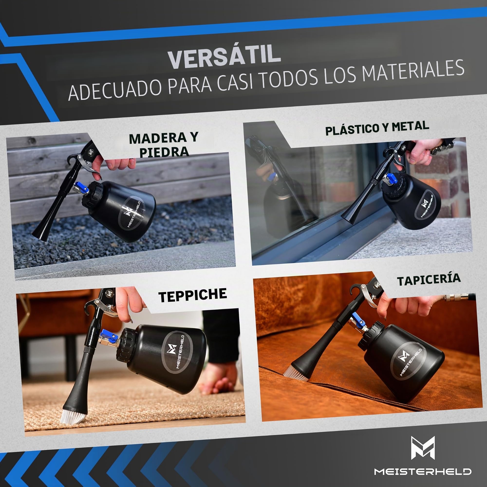 Pistola de limpieza de aire comprimido – Limpiador preciso en seco y húmedo para coche, alfombra y demás – Pistola de aire con depósito de agua, accesorio de cepillo y válvulas
