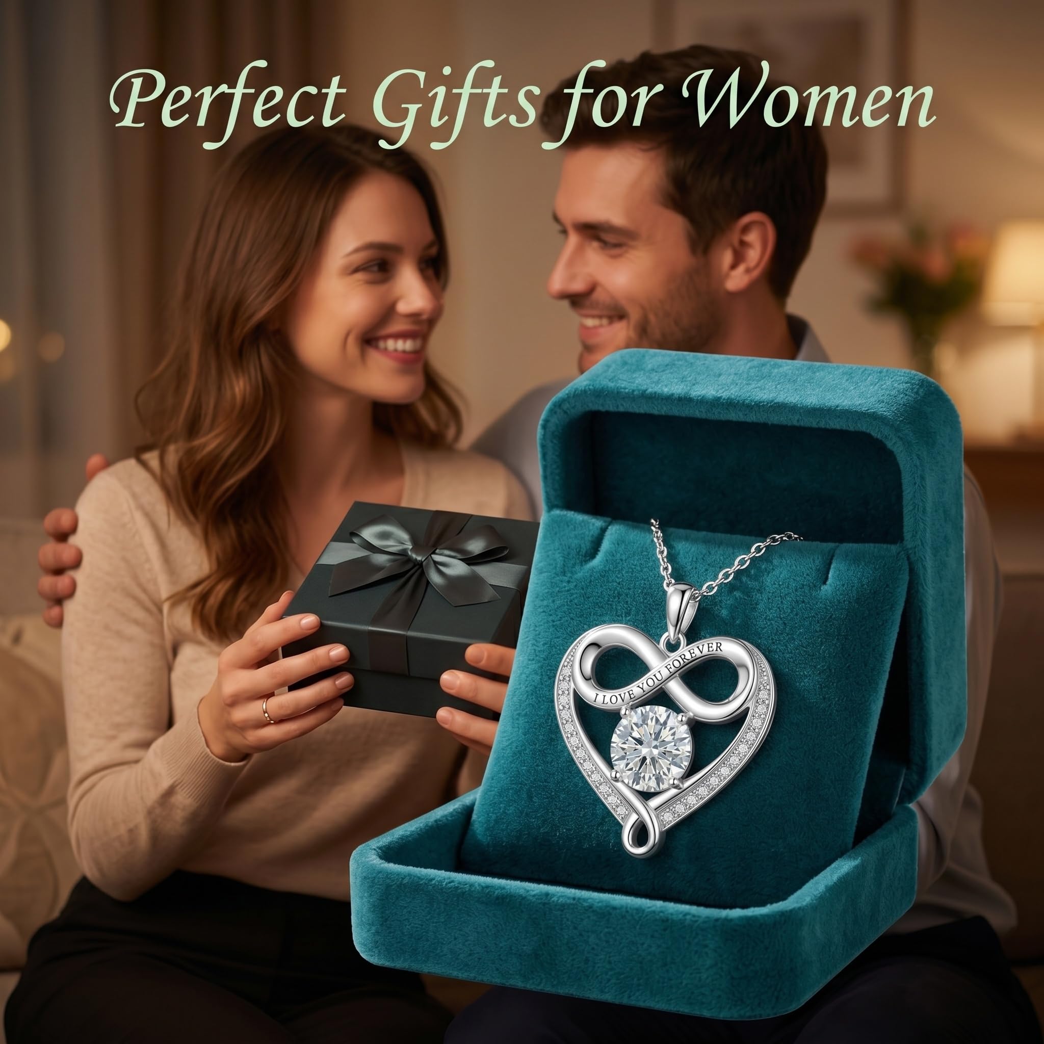 POPLYKE Collana con ciondolo a forma di cuore con simbolo dell'infinito, in argento Sterling 925, per mamma e moglie