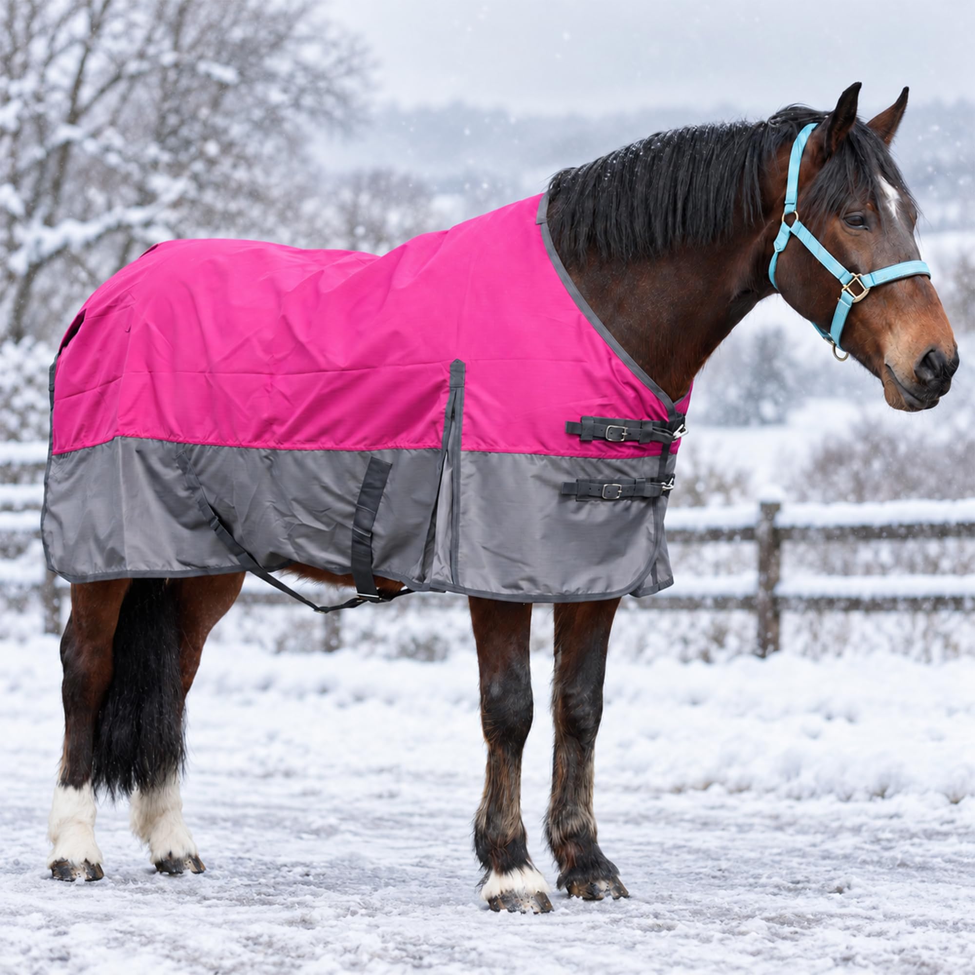 Equitack 600D Turnout Rug for Horses with Standard Neck, 6'3” | 0gsm Lightweight Horse Rug No Filling | Breathable Horse Turnout Rug with Fleece Lining & Adjustable Leg Straps | Raspberry/Grey — image 1
