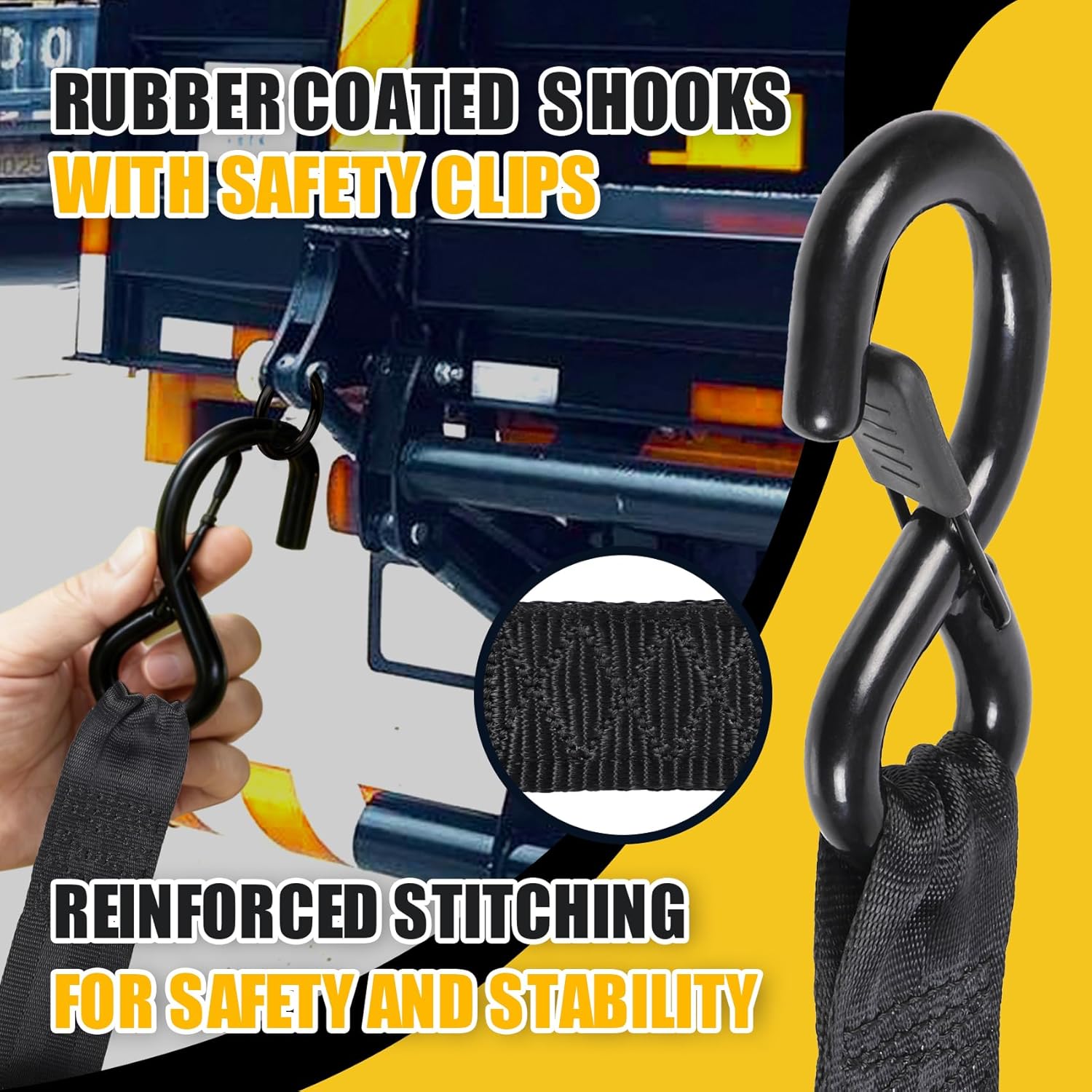 Ayaport Retractable Ratchet Straps 1.75in X 10ft, 4400lbs Break Strength, Heavy Duty Ratchet Straps Self RetractableTie Down Straps with Hook & Soft Loops for Motorcycle, Cargo Trailer, Truck, 2PK - Image 6