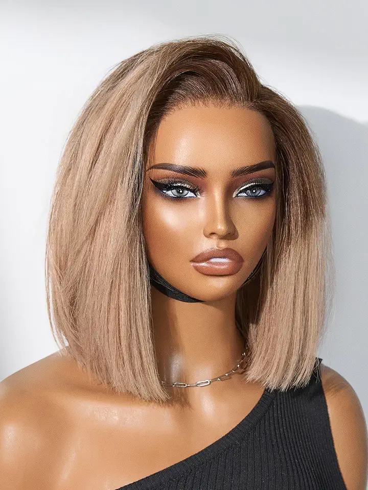 LUVME HAIR Bob Wig 100% Human Hair Wigs Glueless Lace Front 200% Density 10 Inches Ash Blonde Bob, Pre Cut Plucked Hd Lace Short Wig Ready To Go Natural Color Straight Bleached Knots Side Part