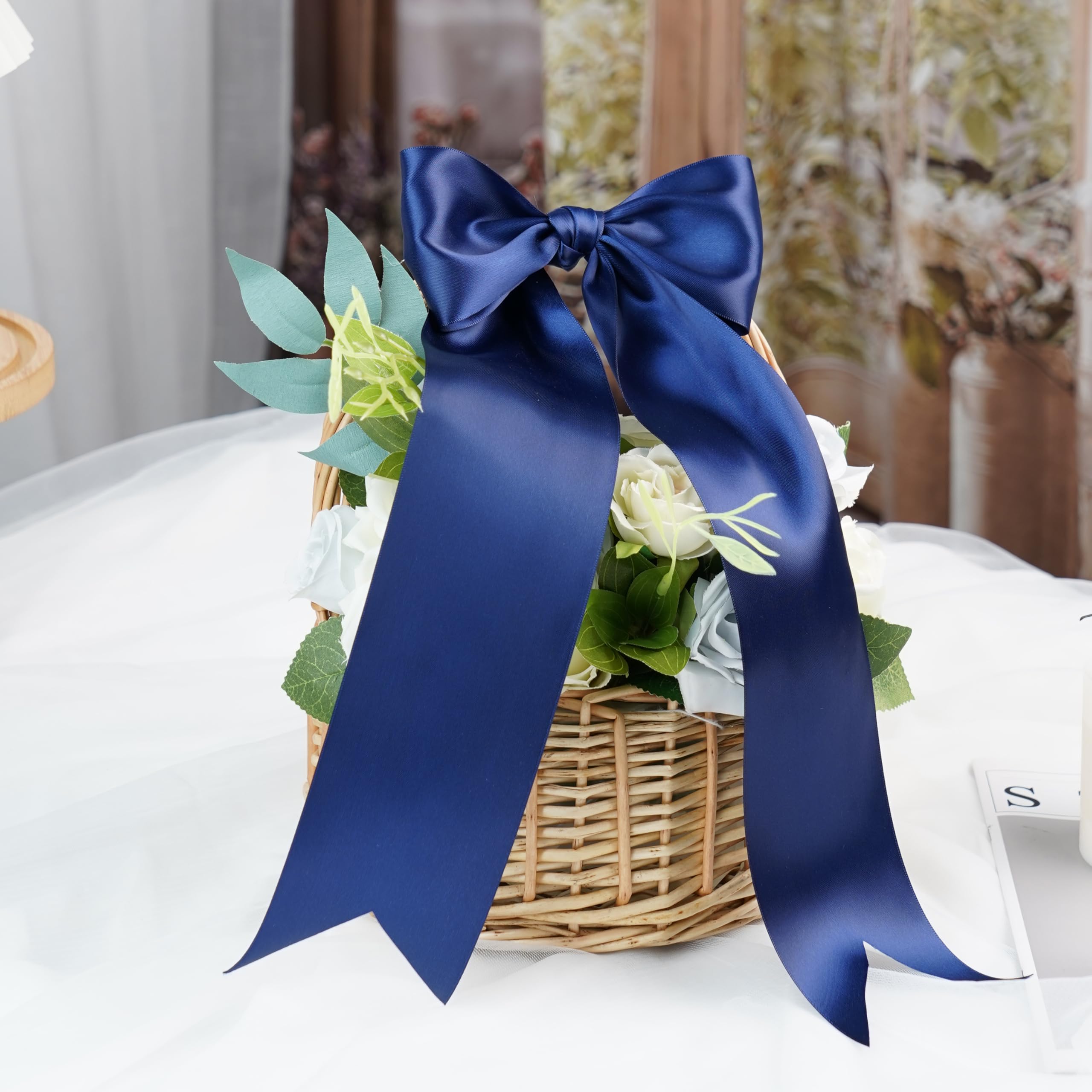 Amazon.co.jp: DINDOSAL ネイビーリボン 3インチ 両面サテンリボン