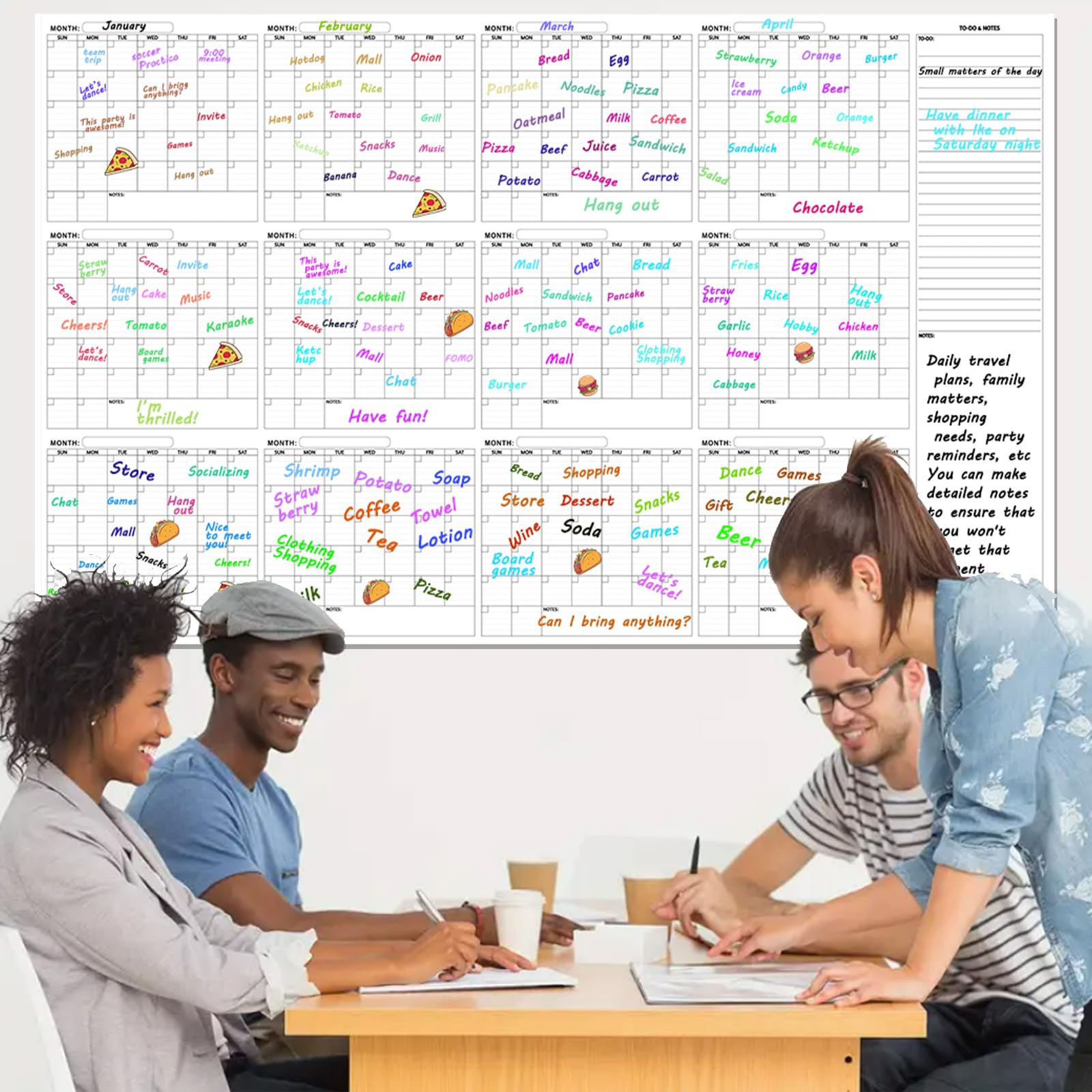 Calendario da parete cancellabile a secco, grande, cancellabile a secco, 86,4 x 147,3 cm, 12 mesi non datato