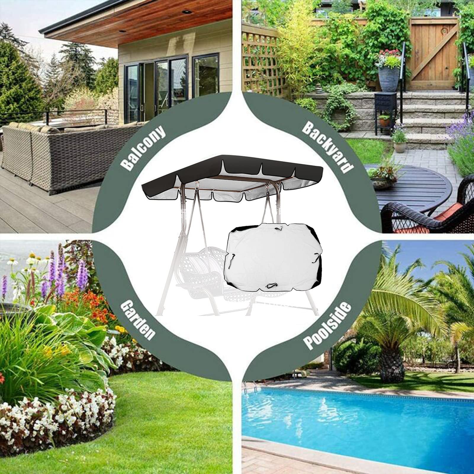 YUMN Canopy de reemplazo para Asiento Columpio 2 y 3 plazas de Silla de Silla de Silla Cubierta Anti-UV/Impermeable Hamaca Cubierta Superior para Patio al Aire Libre jardín,Negro,190x132x15cm