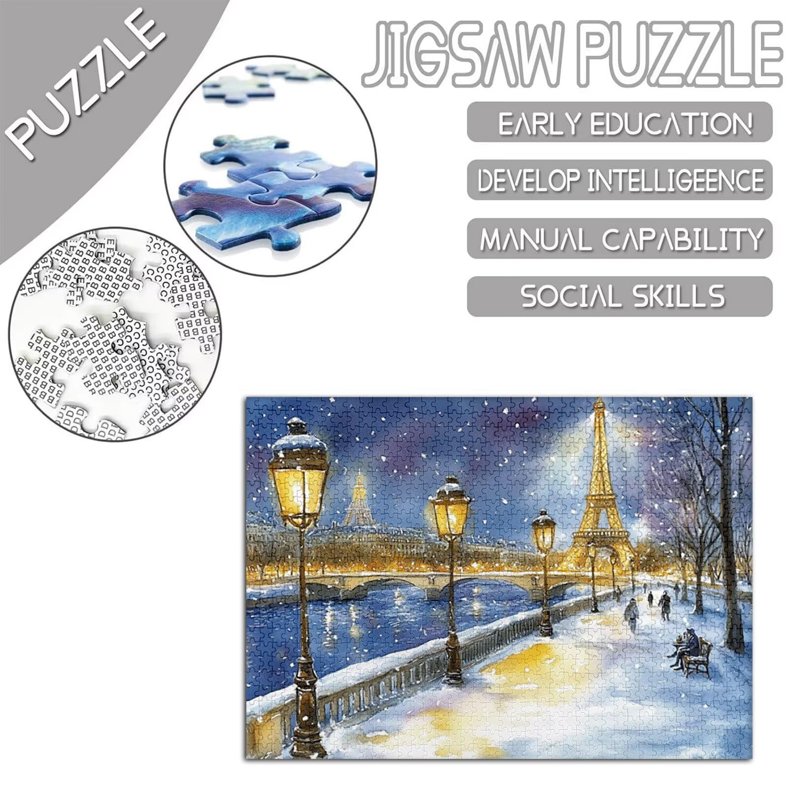 Scena Śnieg Puzzle 1500 sztuk Dorosłych, Ulica Wzór Puzzle Projekt, Jigsaw Dorosłych, 5D DIY Rzemiosło Rodzina Zajęcia z Pakowaniem Pudełka, Dekoracja ścienna do domu, 87x57cm, Model296