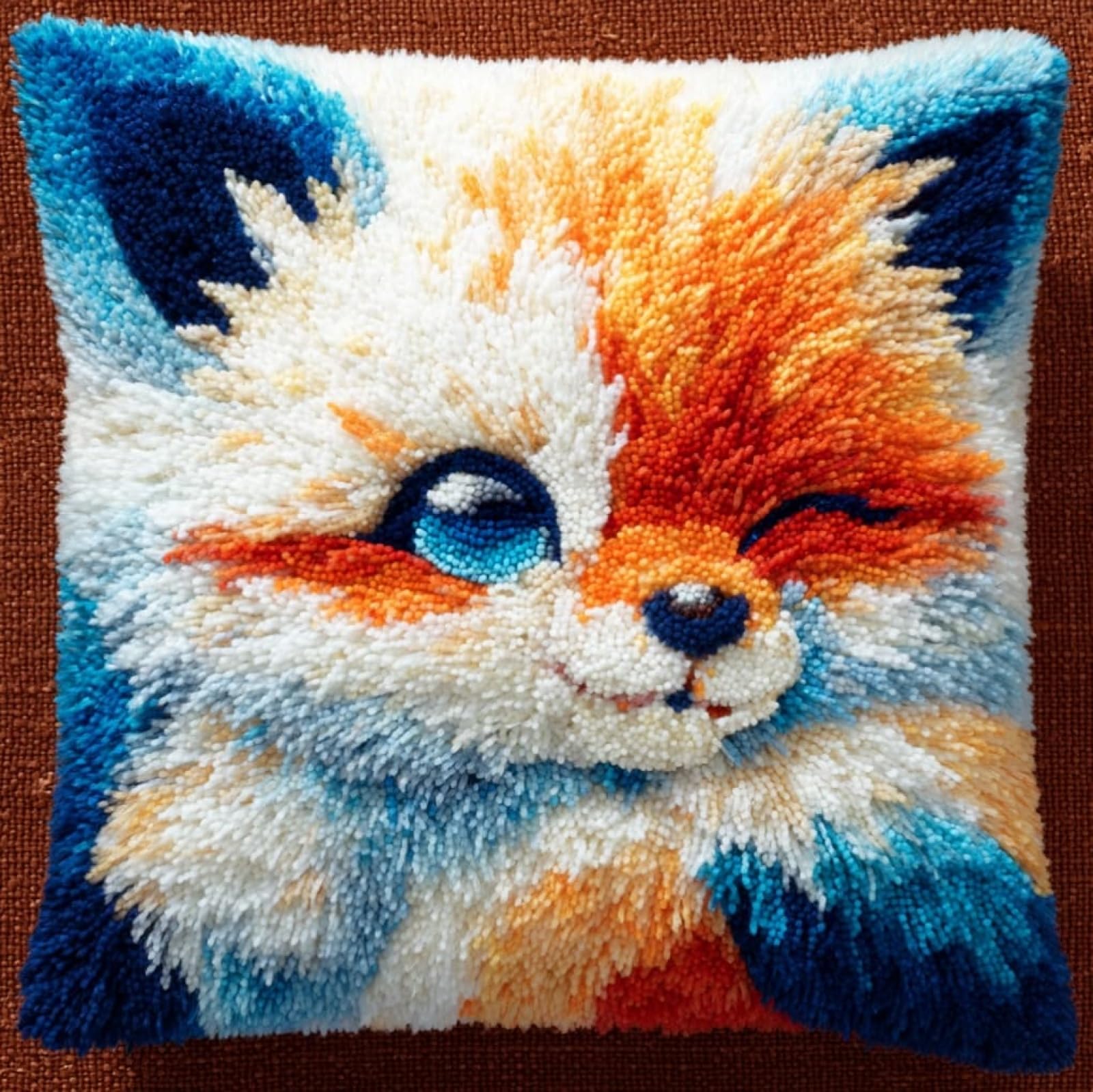 AxiangziK Latch Hook Pillow Case Kits,Animal Fox DIY Latch Hook Cushion Kits Beginners Adults Children Gift Embroidery Home Decoration,17x17inch