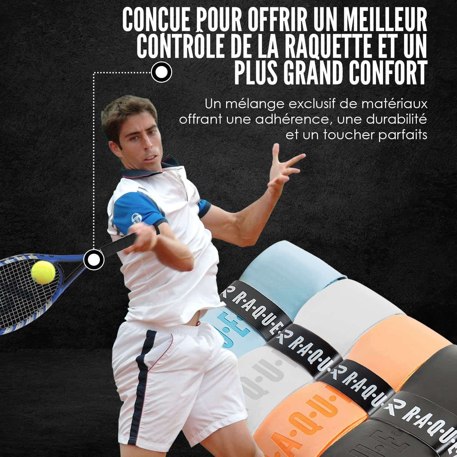 Raquex Enhance Grip pour Raquettes : Grip de Tennis, de Badminton, de Padel, de Squash. 14 Couleurs. Grip de Remplacement Raquette de Tennis Autocollant de qualité supérieure