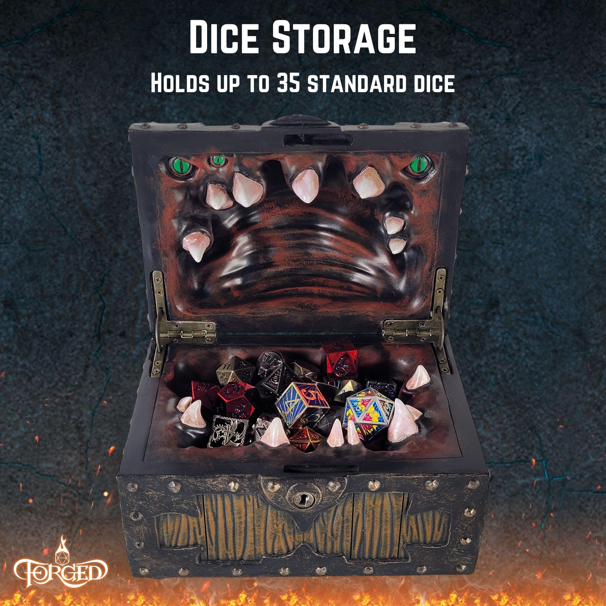 DNDND – Coffre Mimic Pour Dés, Rangement 6 Jeux Polyédriques, Résine, Cadeau DM Et Joueurs D&D