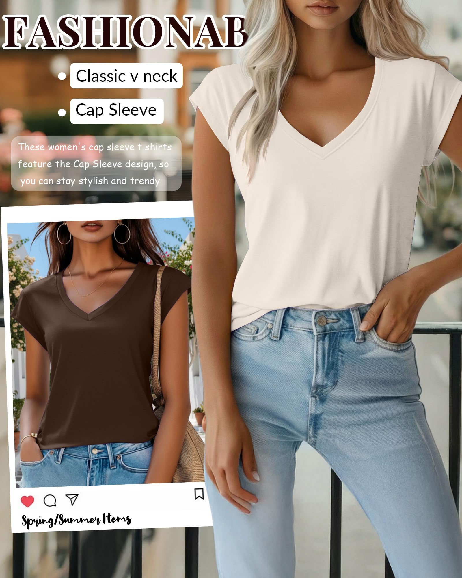Geyoga Confezione da 3 T-Shirt da Donna con Scollo a V, Maniche a Cappuccio, Top Estivi Casual e Magliette Basic a Maniche Corte