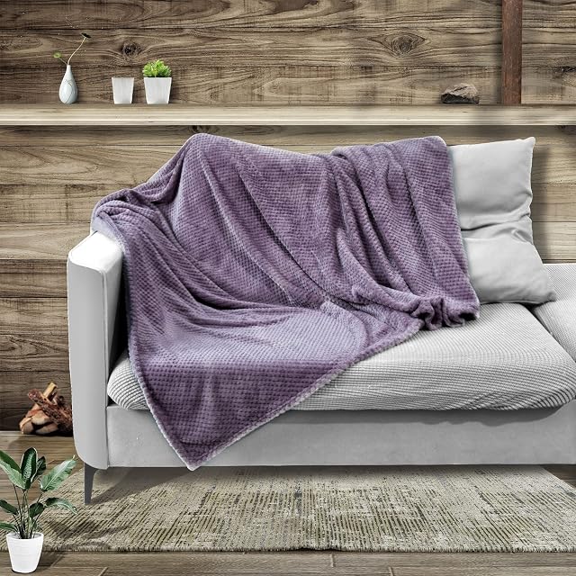 Tshuab Brushed Blanket, Perfect Sofa& Bed Throws, Soft& Cozy Handfeel, Perfect to Warm Up for All Family Members (Include Kids& Pets) While Watching TV (Color Purple Blue, 150CM X 200CM)