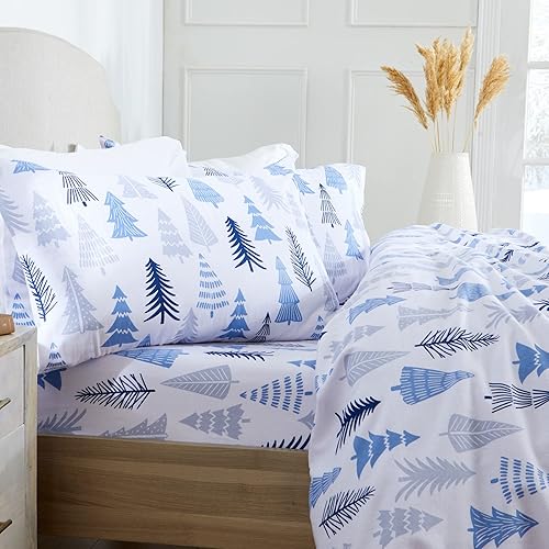 Miniatura 7 de Market & Place Juego de sábanas de franela de 100 % algodón turco, 4 piezas, bolsillo profundo, acogedoras sábanas de invierno, doble cepillado para