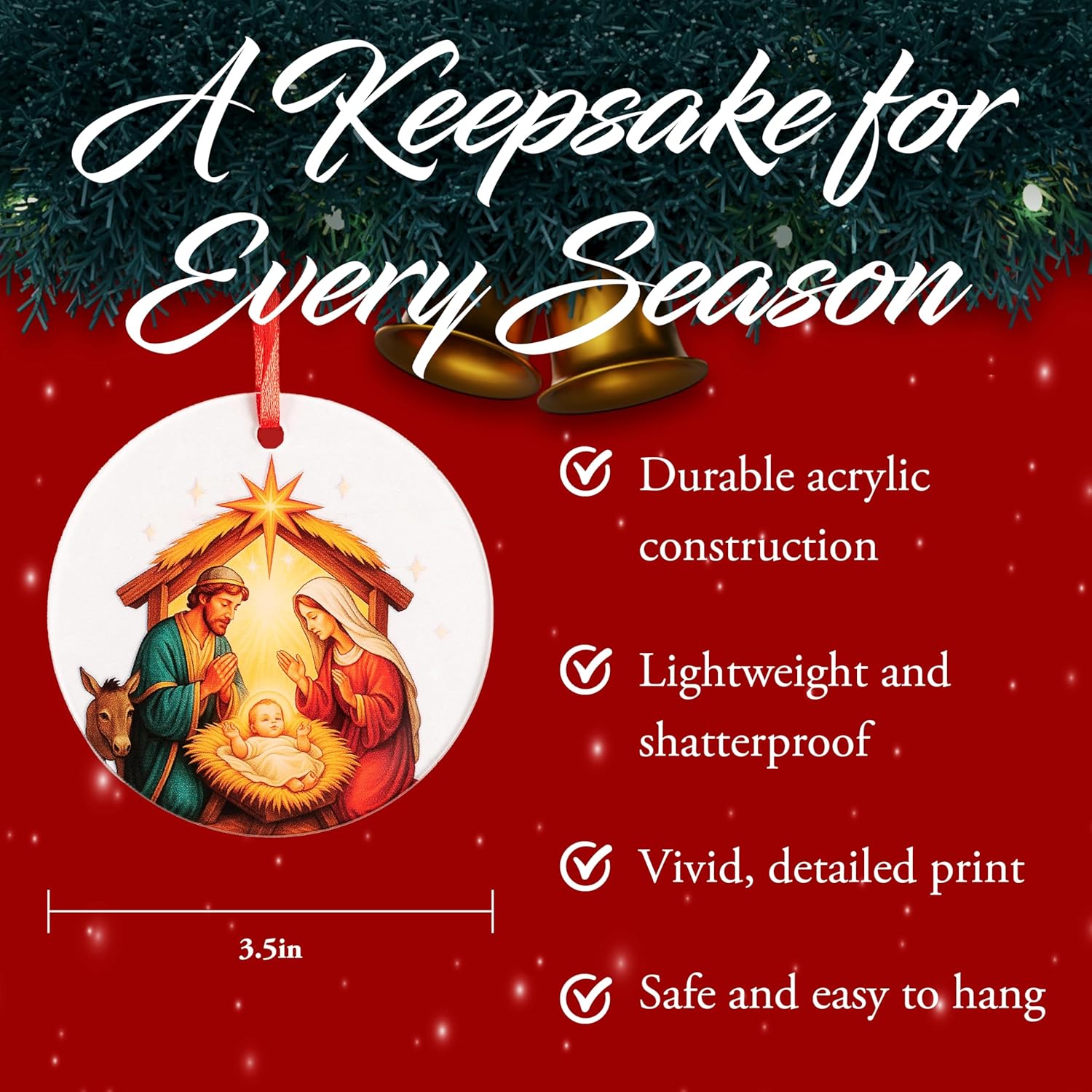 Holy Family Praying Acrylic Ornament - Catholic & Christian Christmas Decor - Nativity Religious Decorative Hanging Ornaments for Tree - Image 3